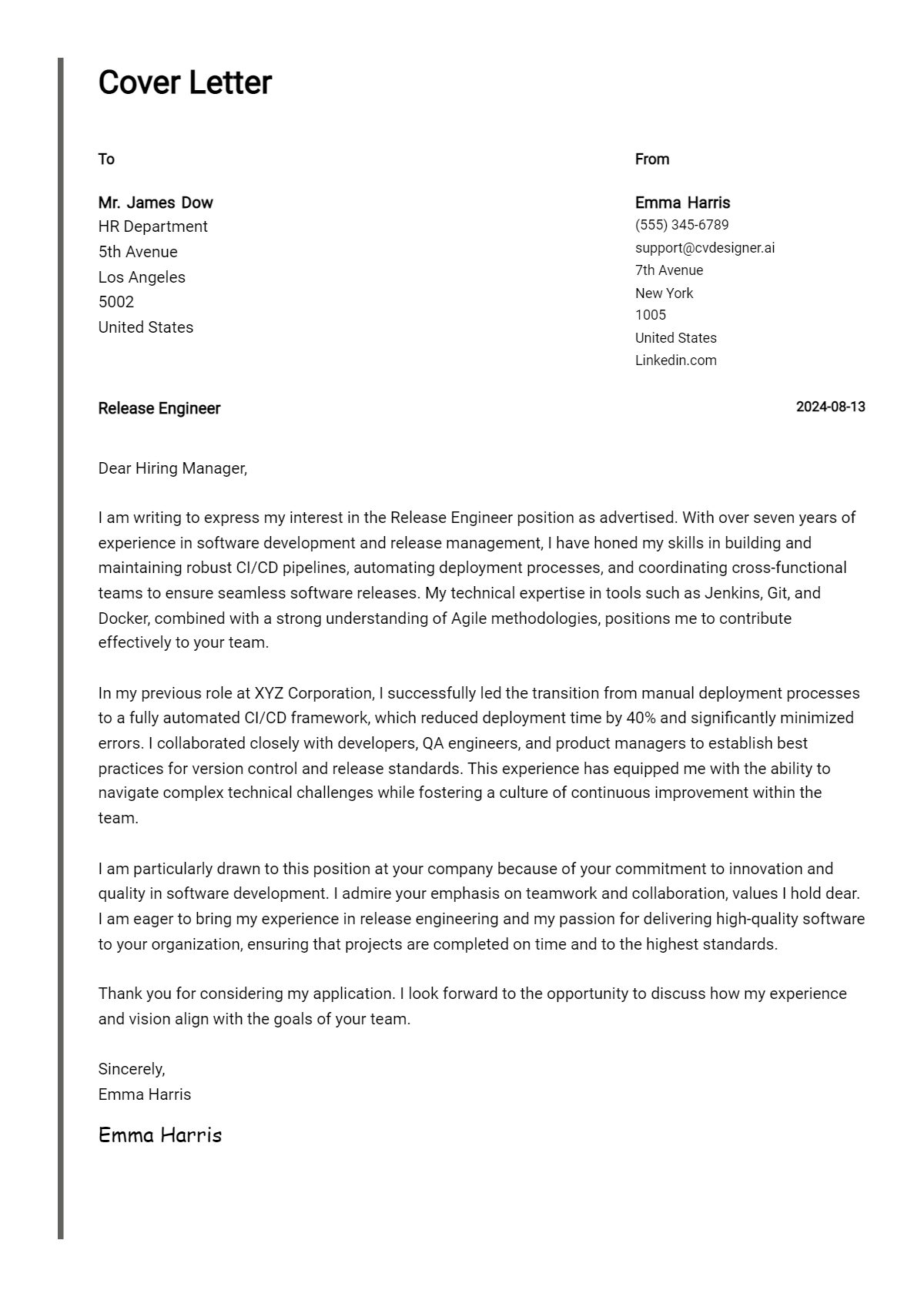 Release Engineer Cover Letter Example for 2026: Expert Tips & Templates Preview