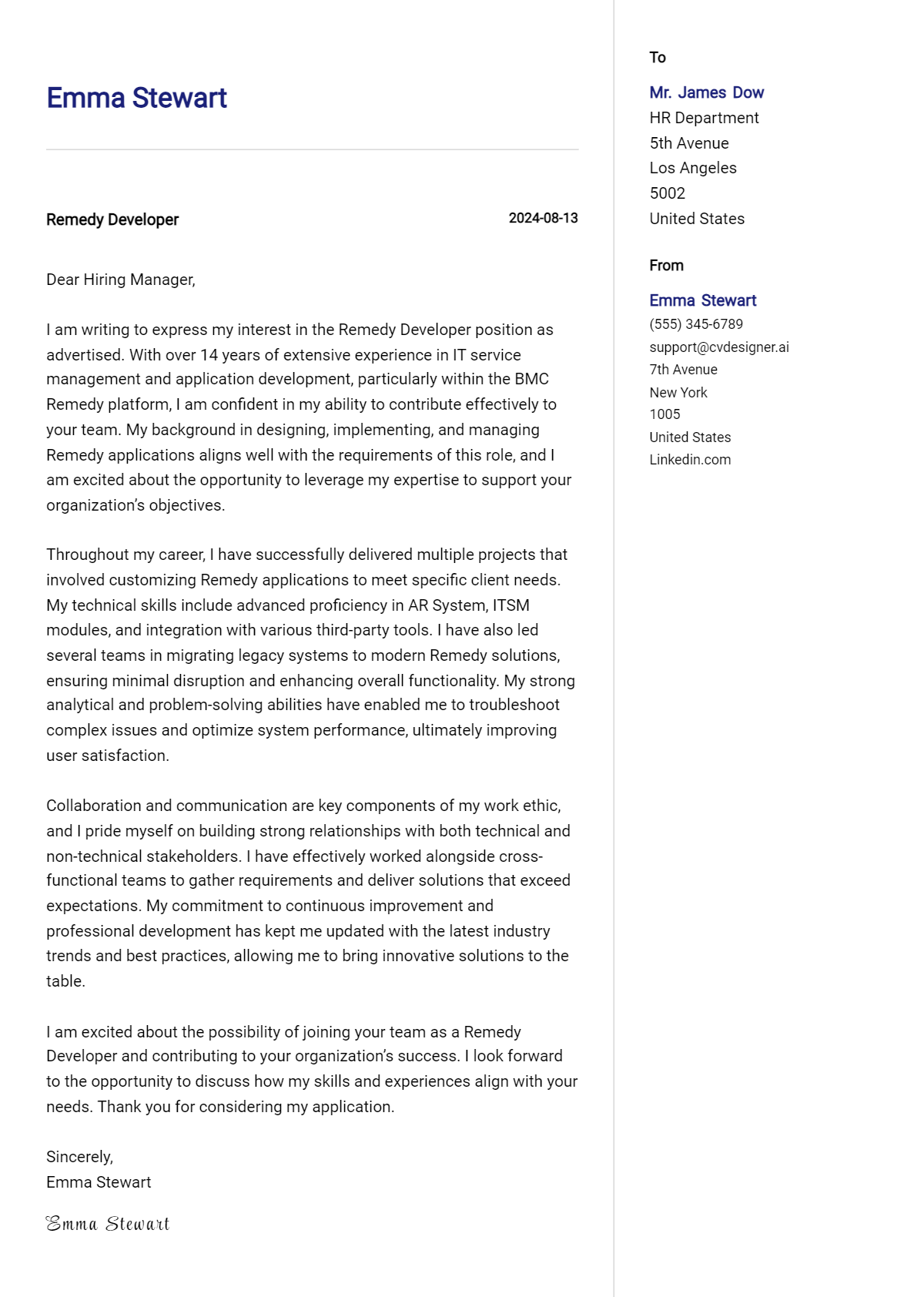 Remedy Developer Cover Letter Examples with Writing Tips for 2026 Preview