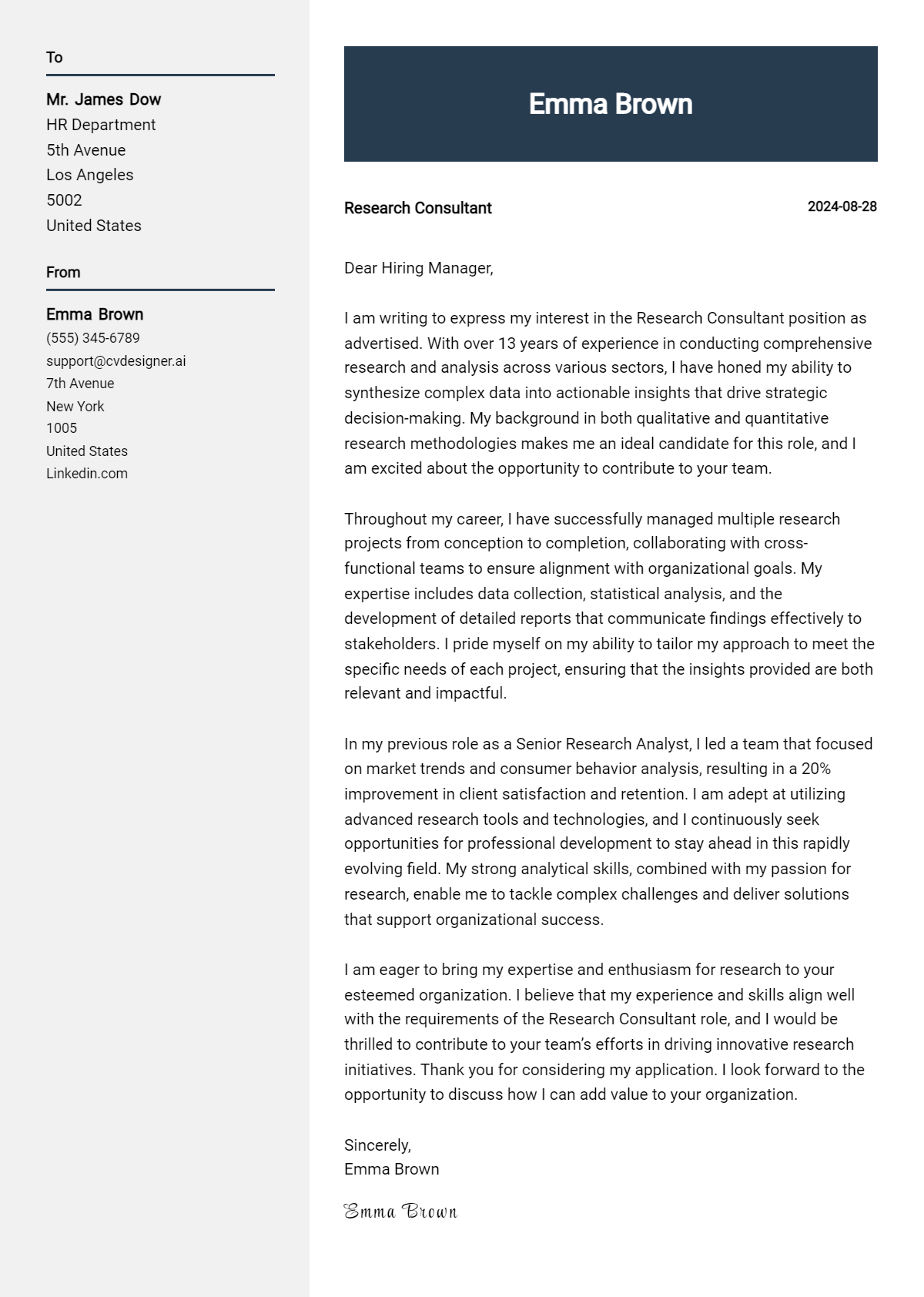 17 Research Consultant Cover Letter Example for 2026: Top CV Skills Preview