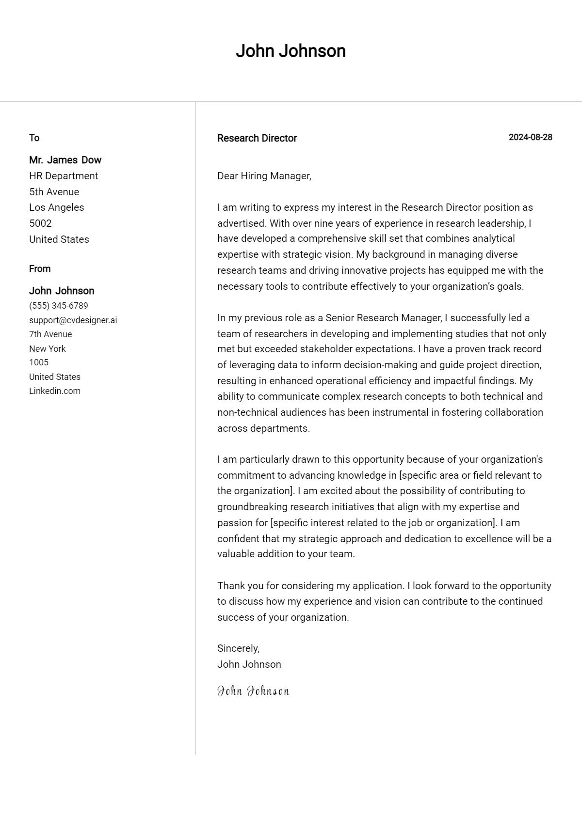 Research Director Cover Letter Example for 2026: Tips & Templates Preview