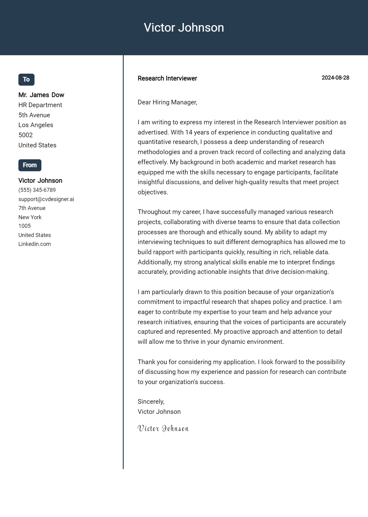 Research Interviewer Cover Letter Samples & Examples 2026 Preview