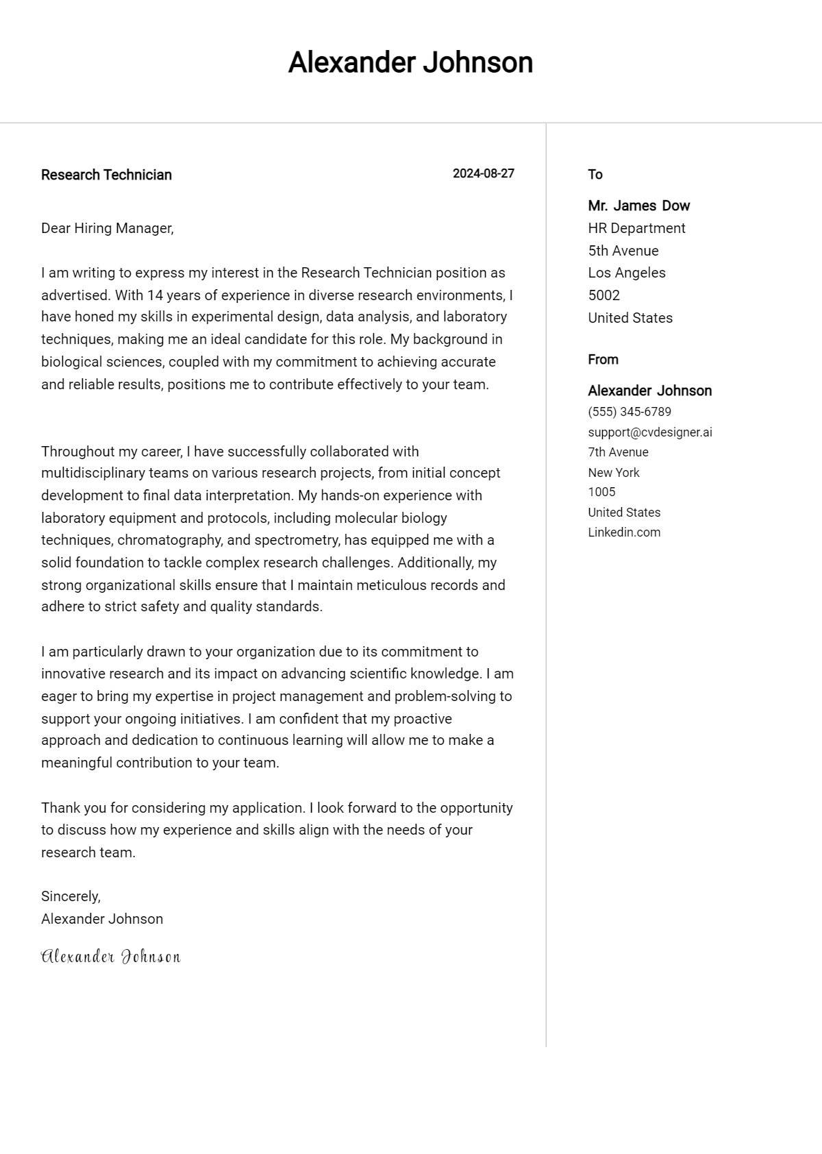 9 Research Technician Cover Letter Example for 2026: Free Templates Preview