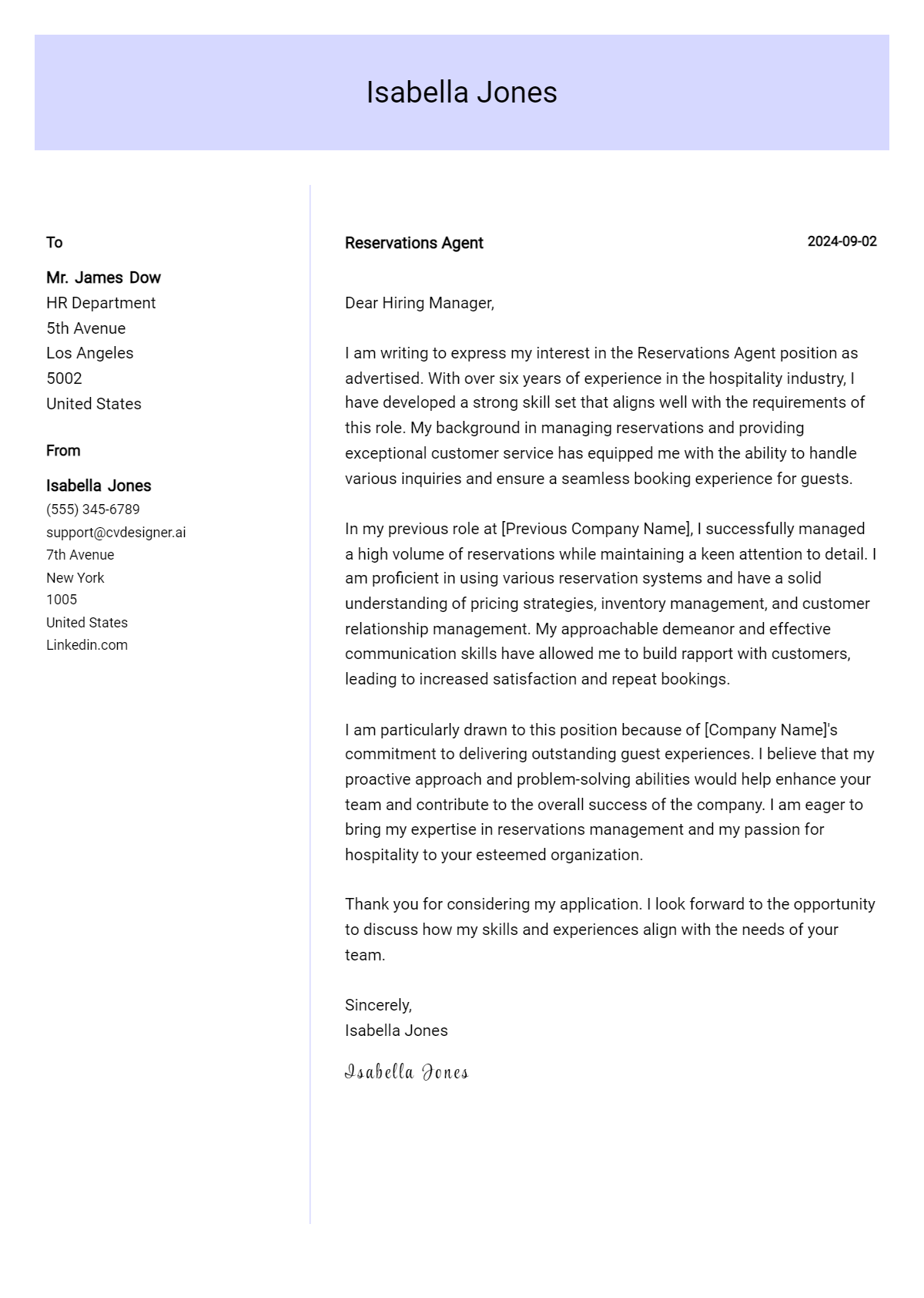 Reservations Agent Cover Letter Example for 2026: Expert Tips & Templates Preview