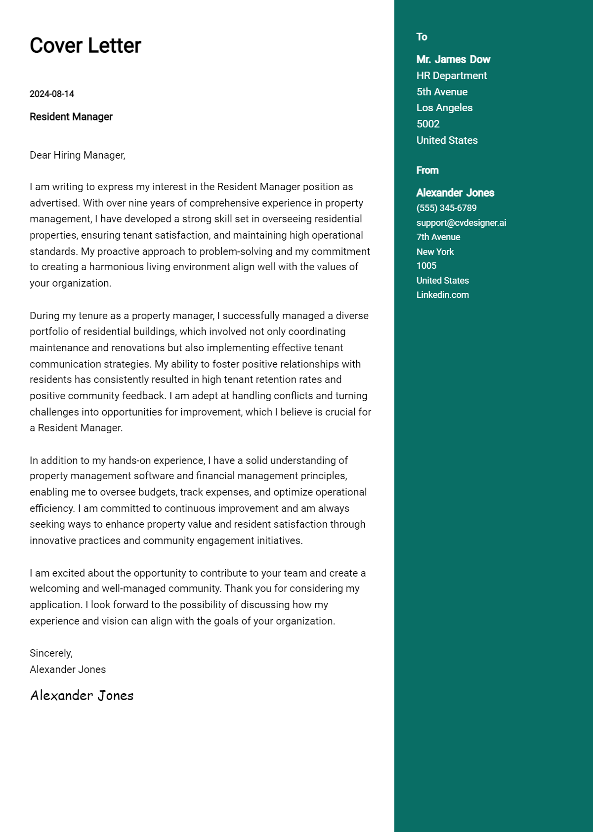 Resident Manager Cover Letter Samples & Examples 2026 Preview