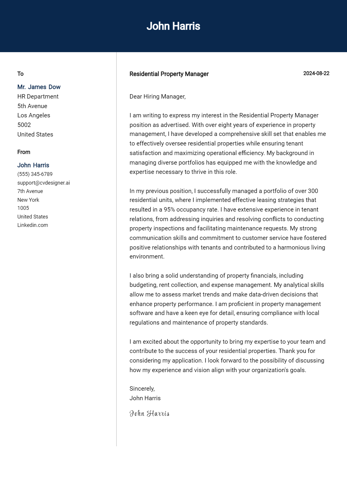 Residential Property Manager Cover Letter Samples & Examples 2026 Preview