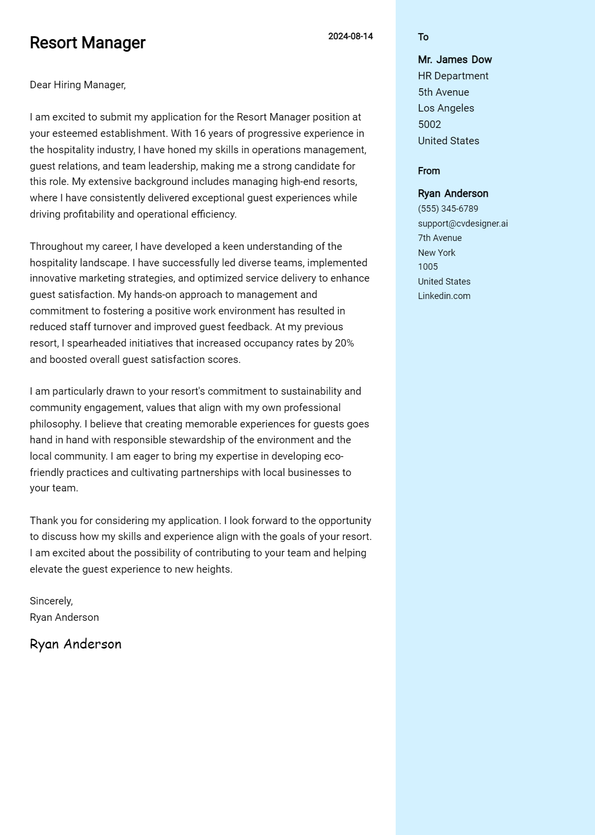 Resort Manager Cover Letter Example for 2026: Expert Tips & Templates Preview
