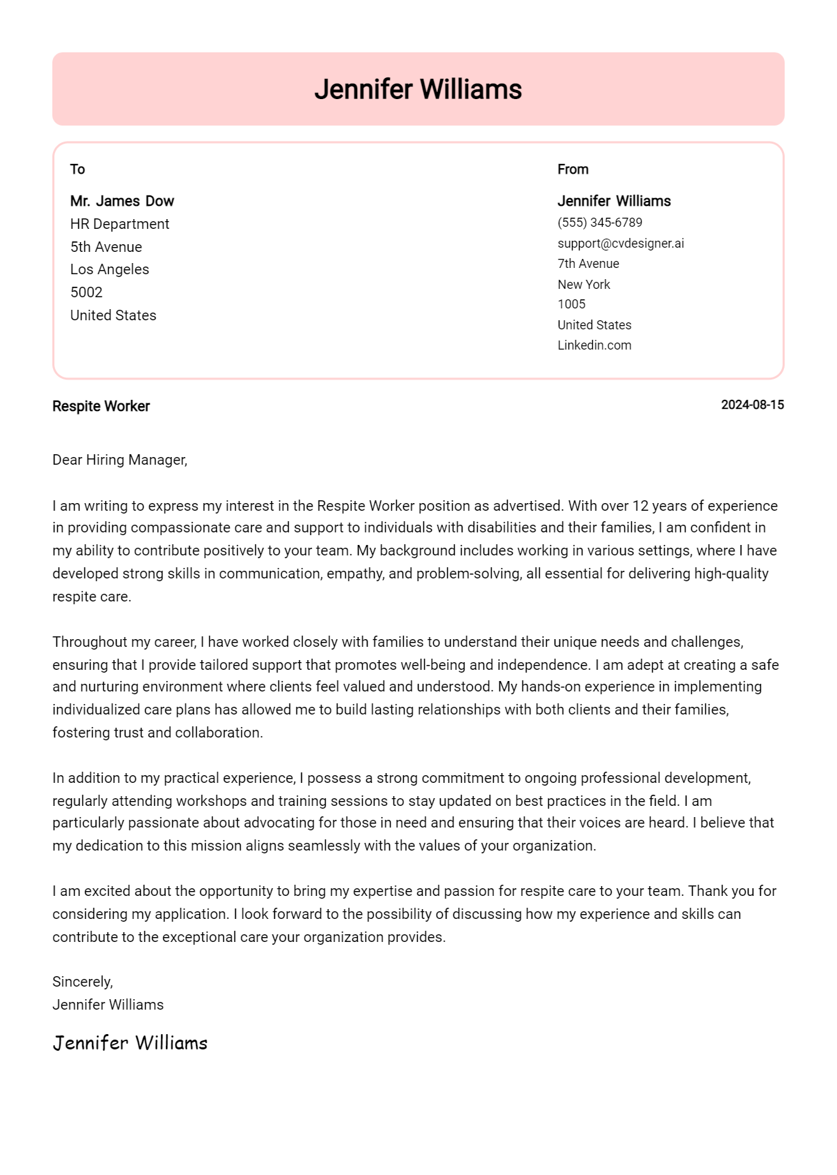 Respite Worker Cover Letter Example for 2026: Ultimate Guide Preview