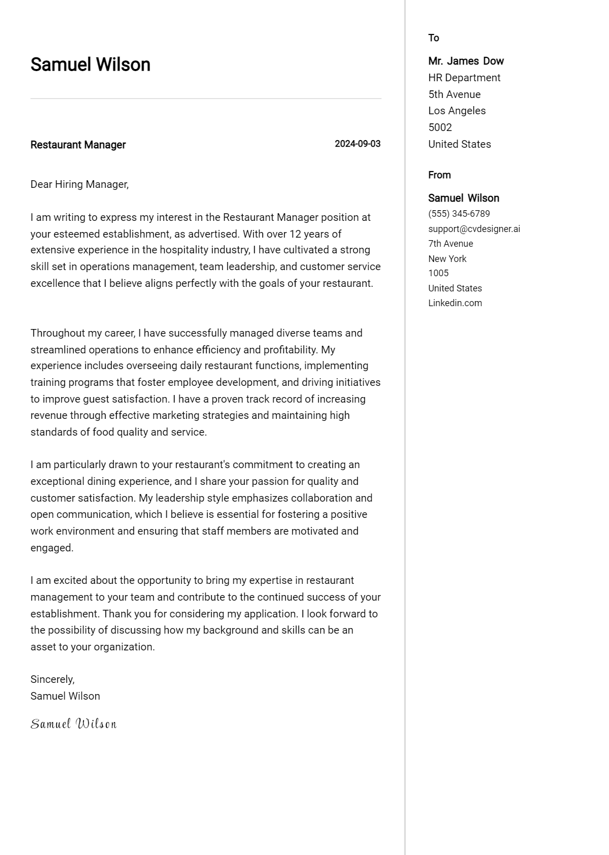 Restaurant Manager Cover Letter Example for 2026: Expert Tips & Templates Preview