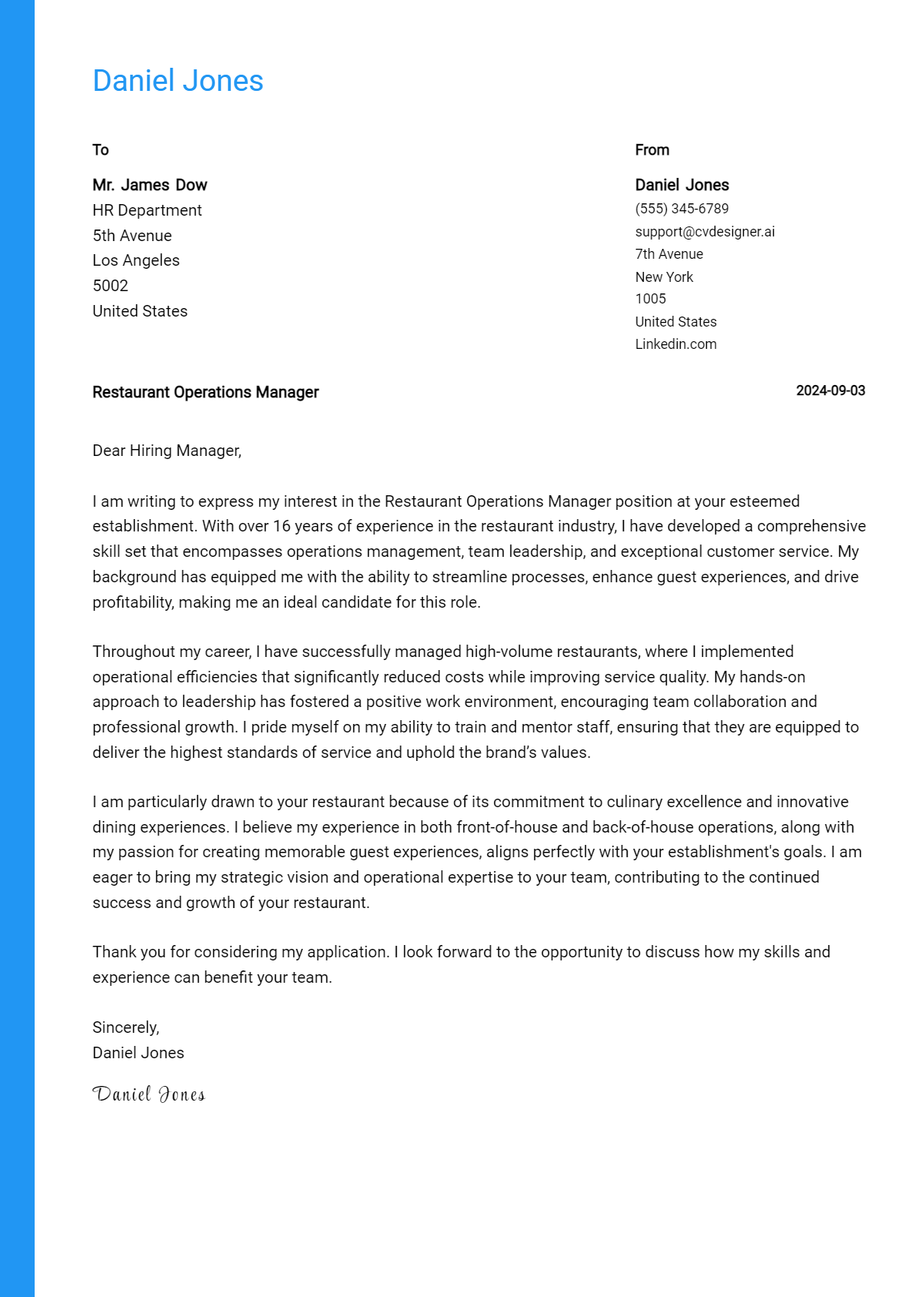 Restaurant Operations Manager Cover Letter Examples with Writing Tips for 2026 Preview