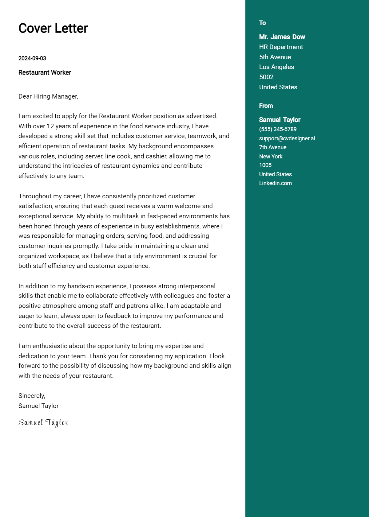 19 Restaurant Worker Cover Letter Examples for 2026: Ultimate Guide Preview