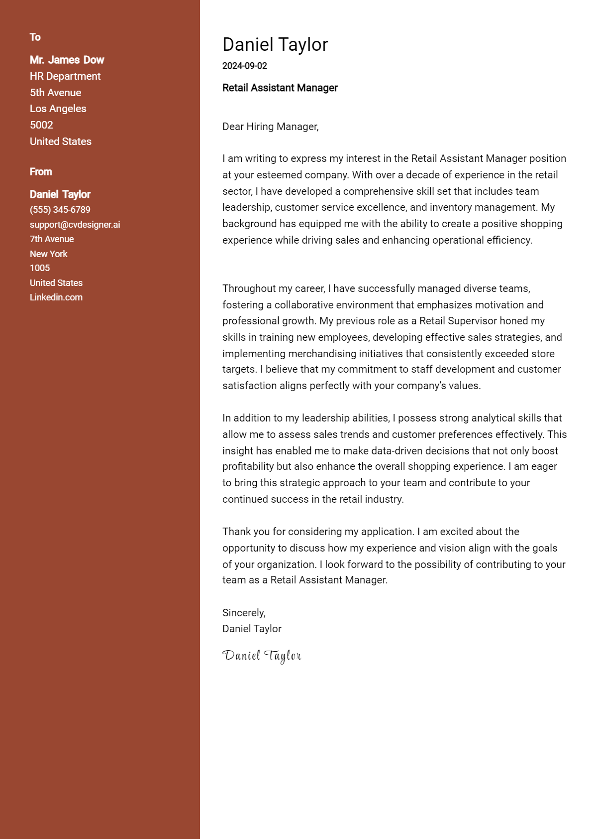 17 Retail Assistant Manager Cover Letter Examples for 2026 (Downloadable) Preview