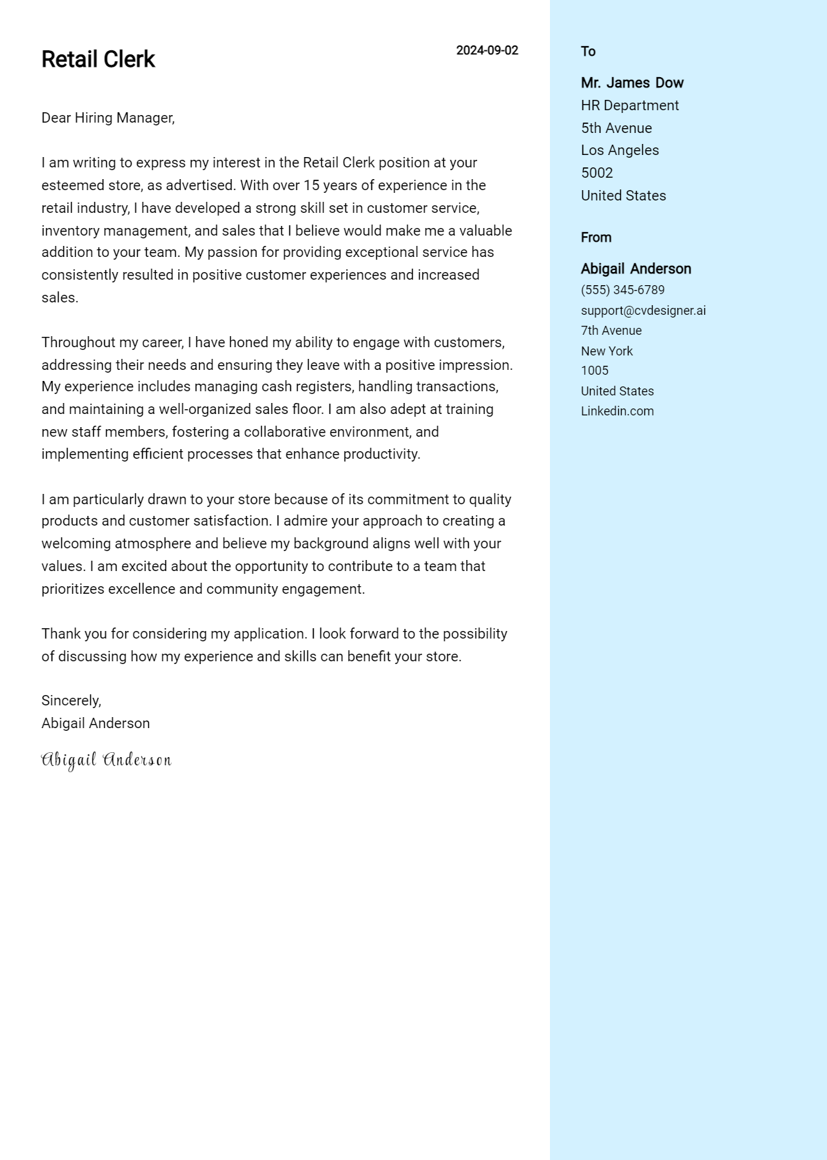 16 Retail Clerk Cover Letter Examples for 2026 (Free Templates) Preview