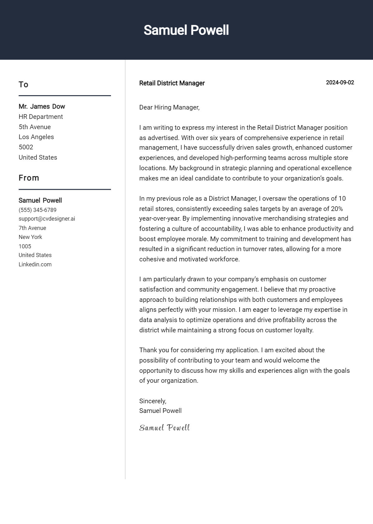 Retail District Manager Cover Letter Example for 2026: Proven Tips Preview