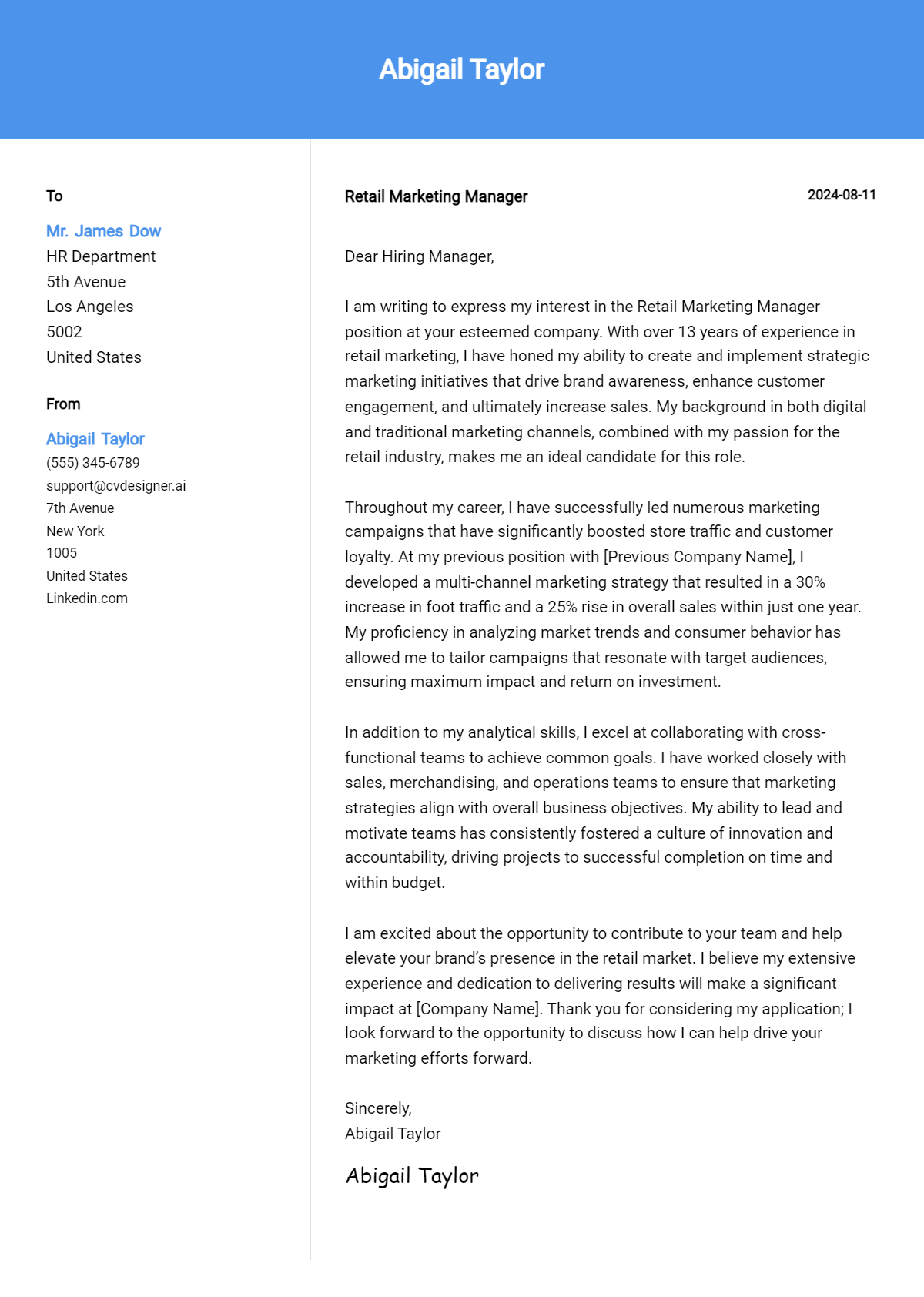 16 Retail Marketing Manager Cover Letter Examples for 2026: Tips & Templates Preview
