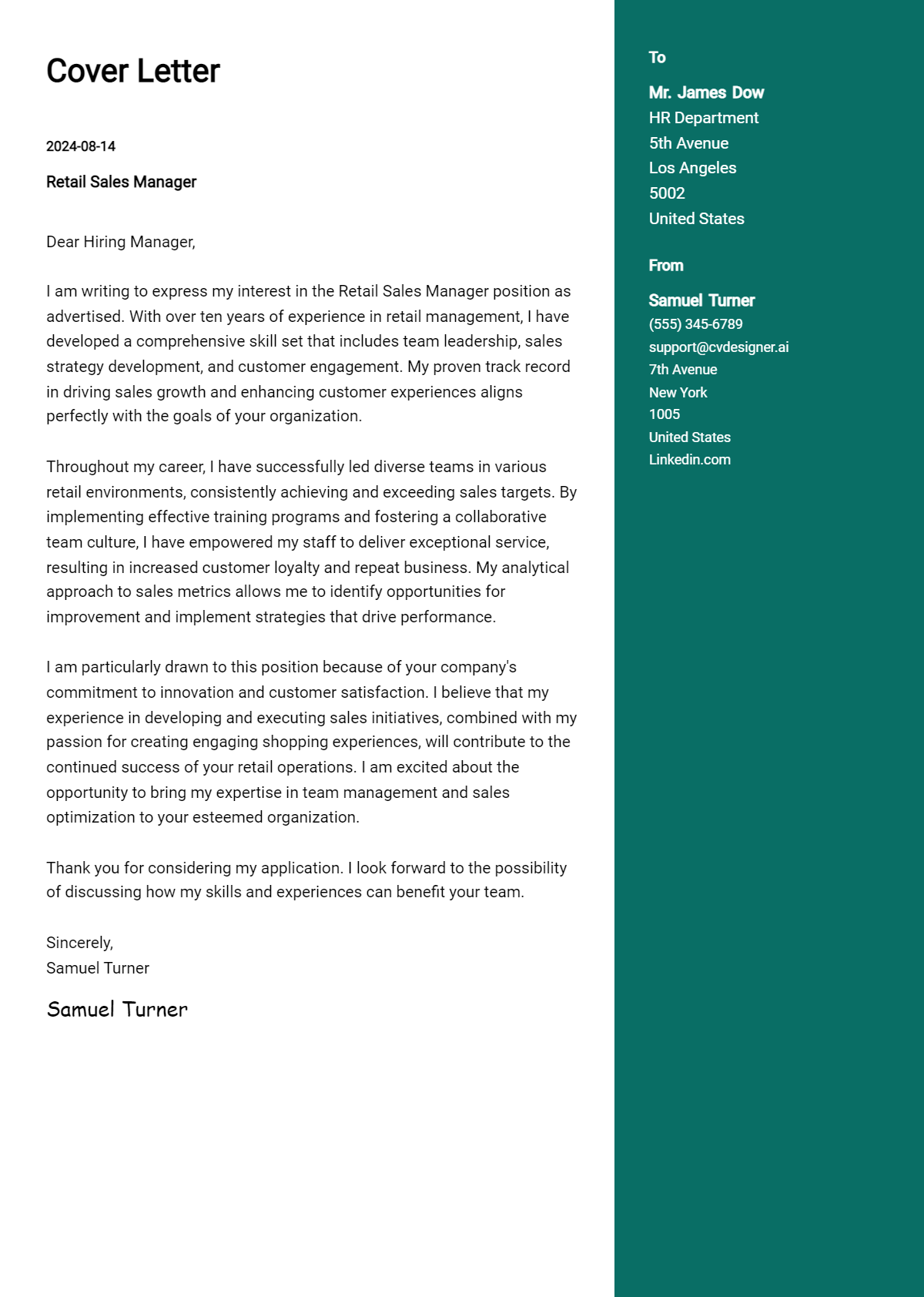 17 Retail Sales Manager Cover Letter Examples for 2026 (Download Templates) Preview