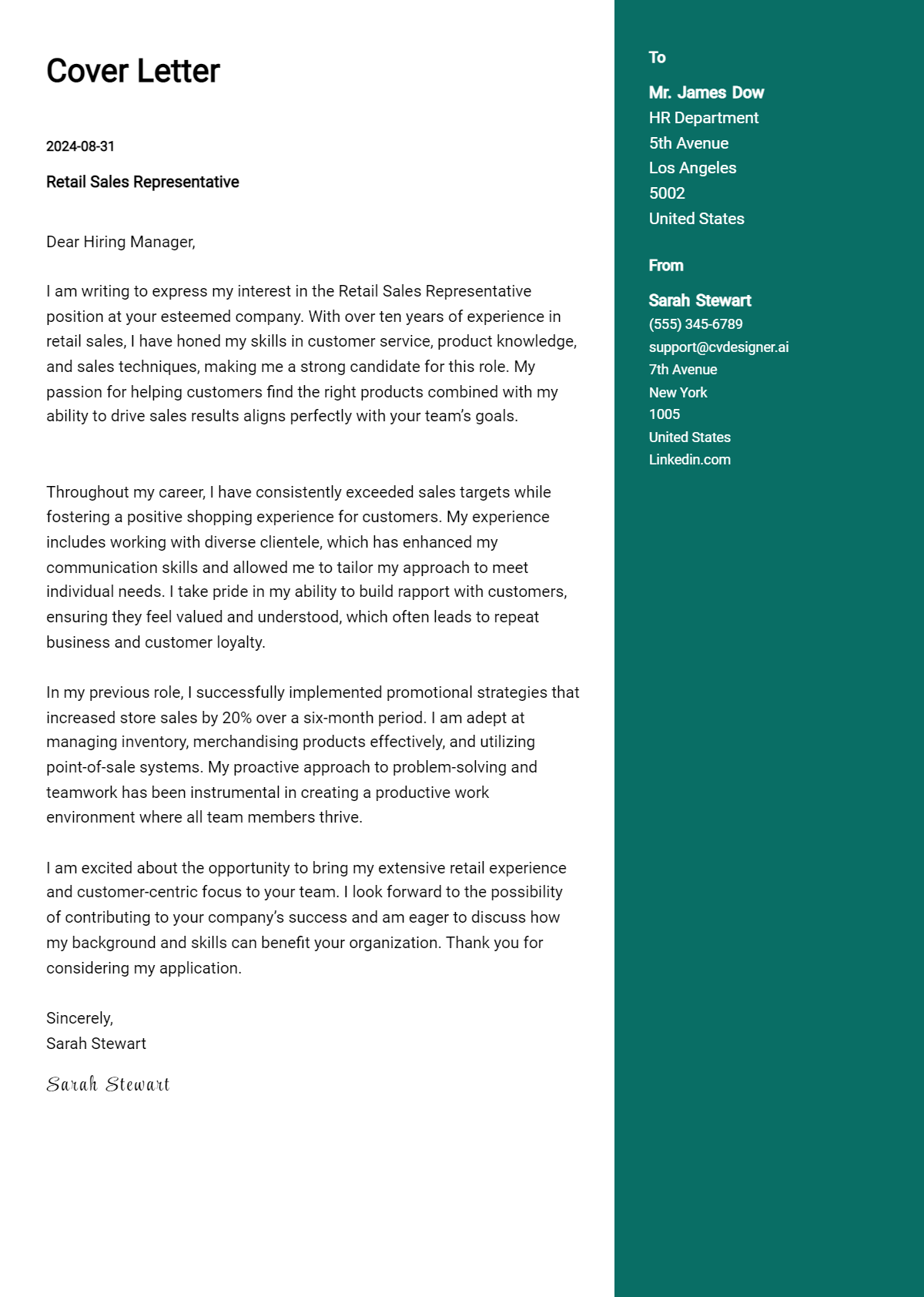 19 Retail Sales Representative Cover Letter Examples for 2026: Tips & Templates Preview