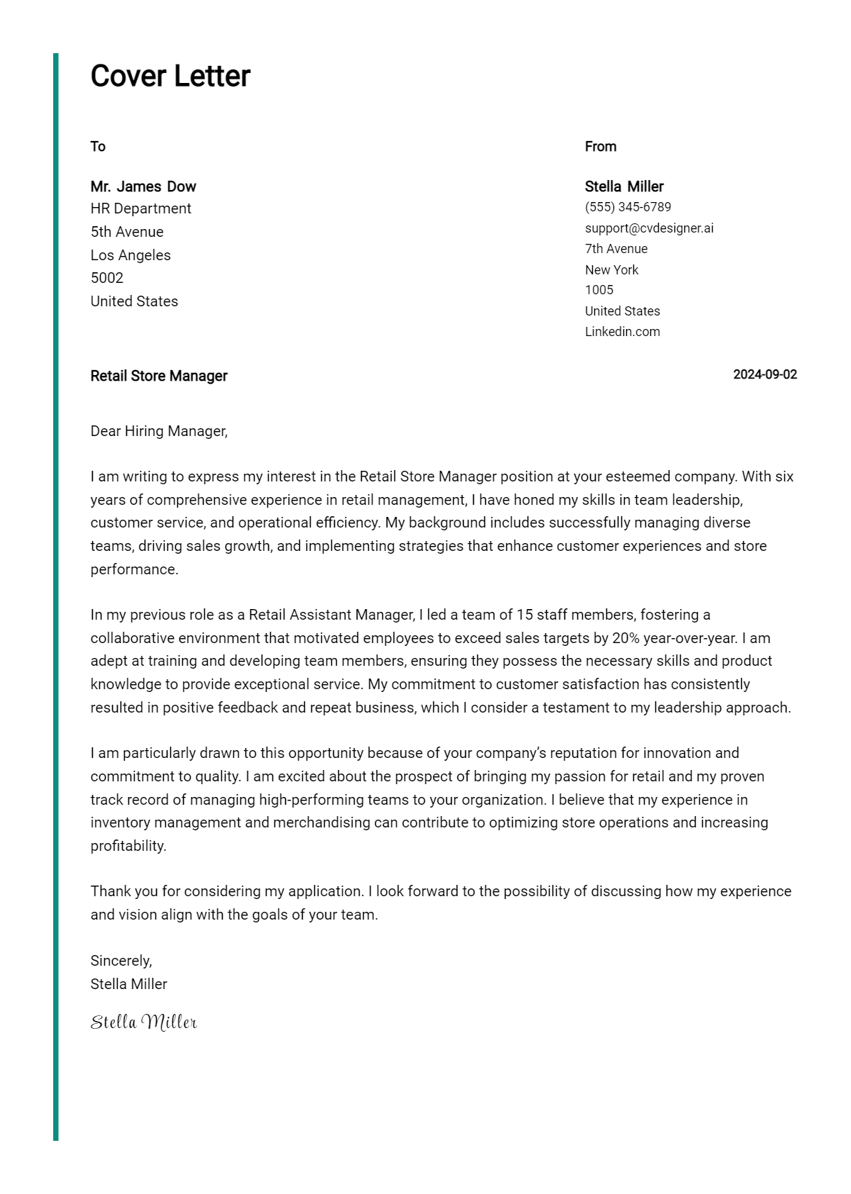 15 Retail Store Manager Cover Letter Examples for 2026 Preview