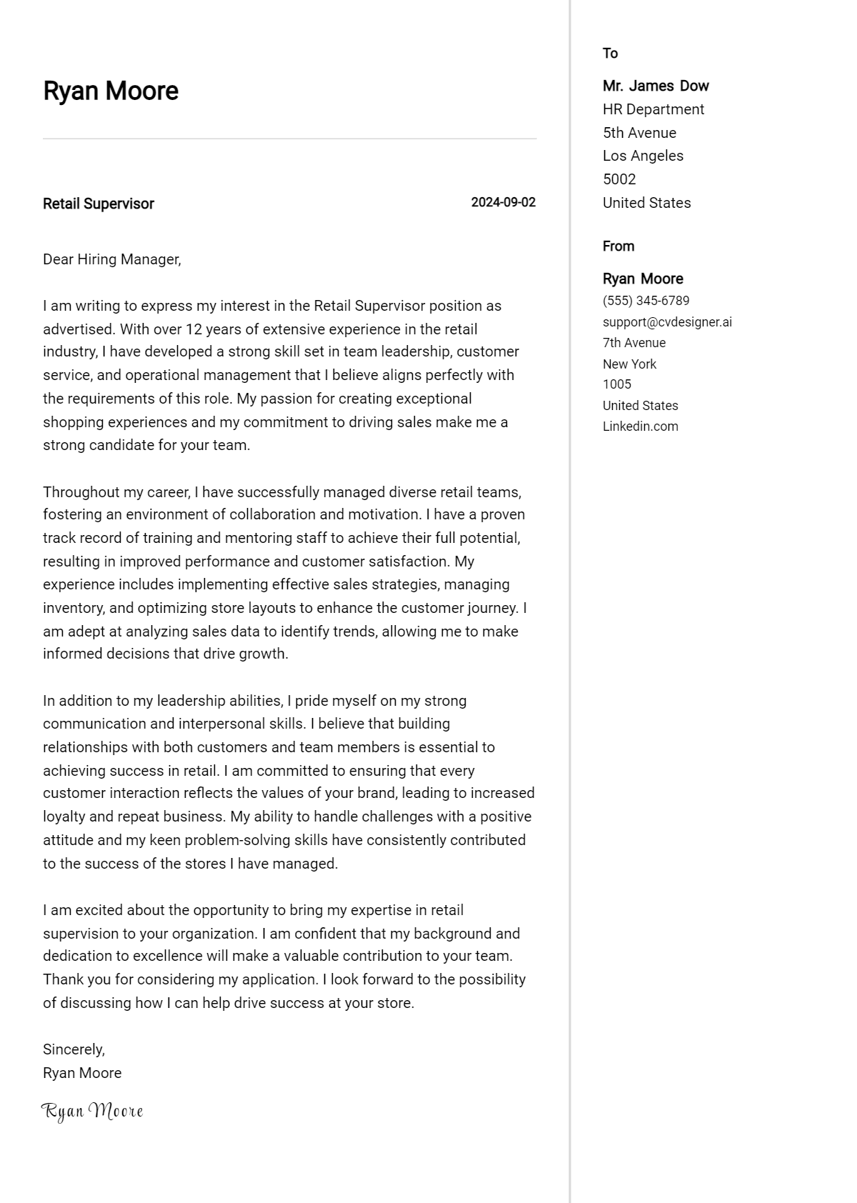 Retail Supervisor Cover Letter Example for 2026 (Writing Guide) Preview