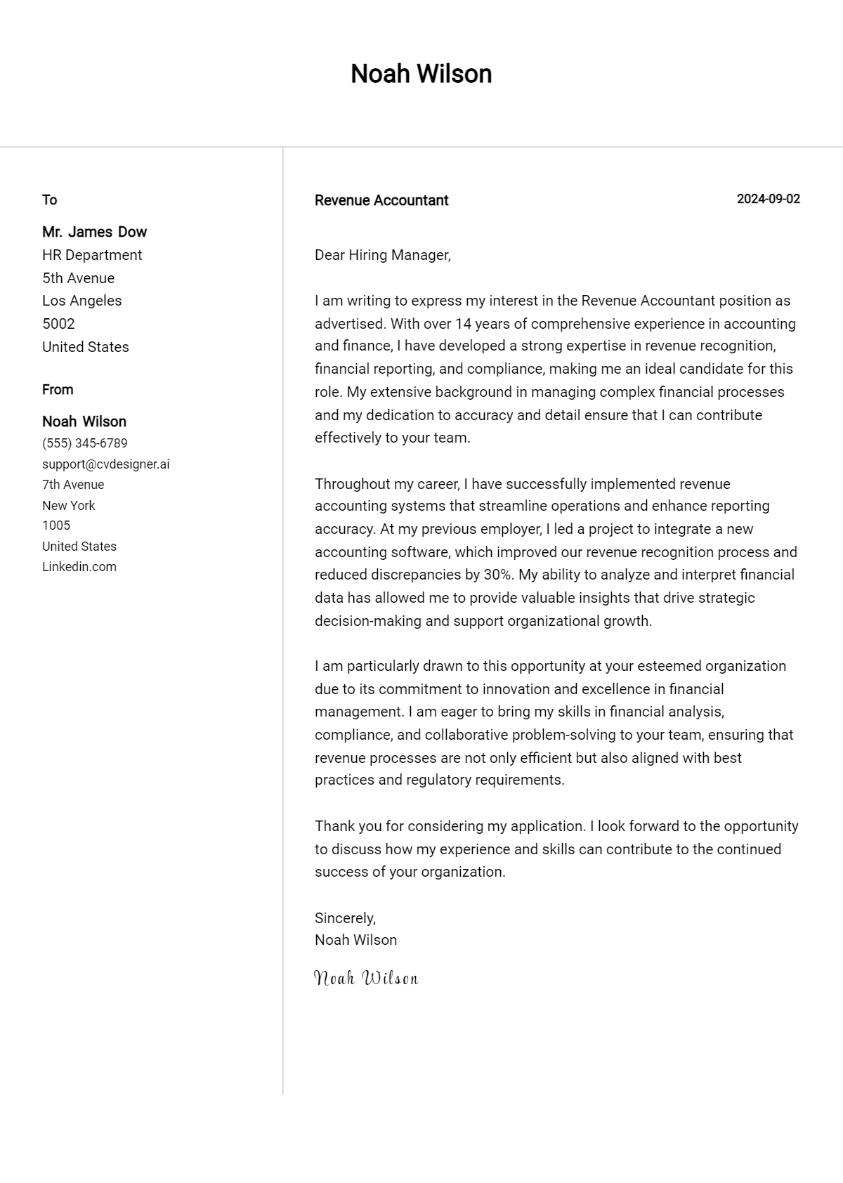 Revenue Accountant Cover Letter Example for 2026: Top CV Skills Preview