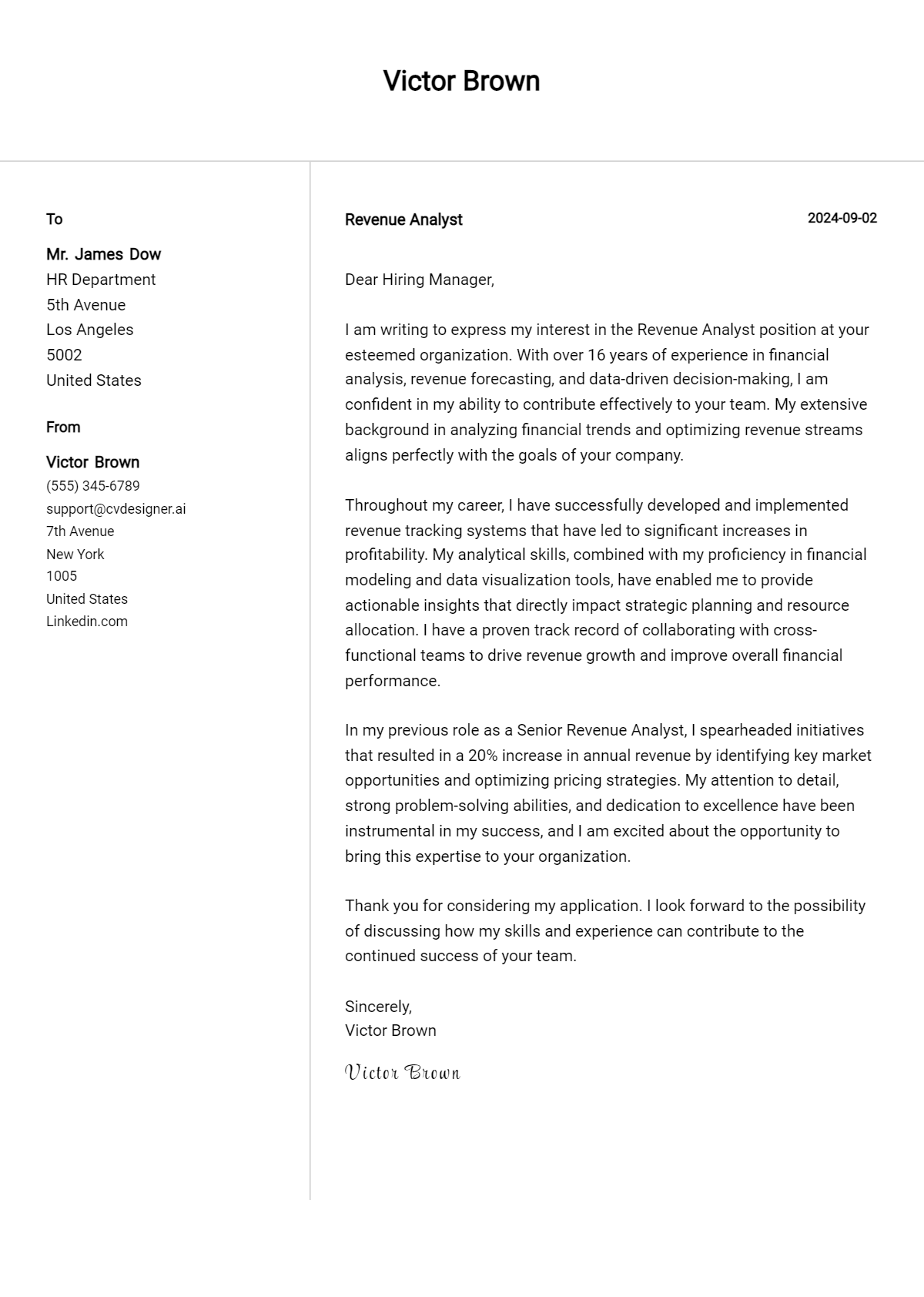 16 Revenue Analyst Cover Letter Samples & Examples 2026 Preview
