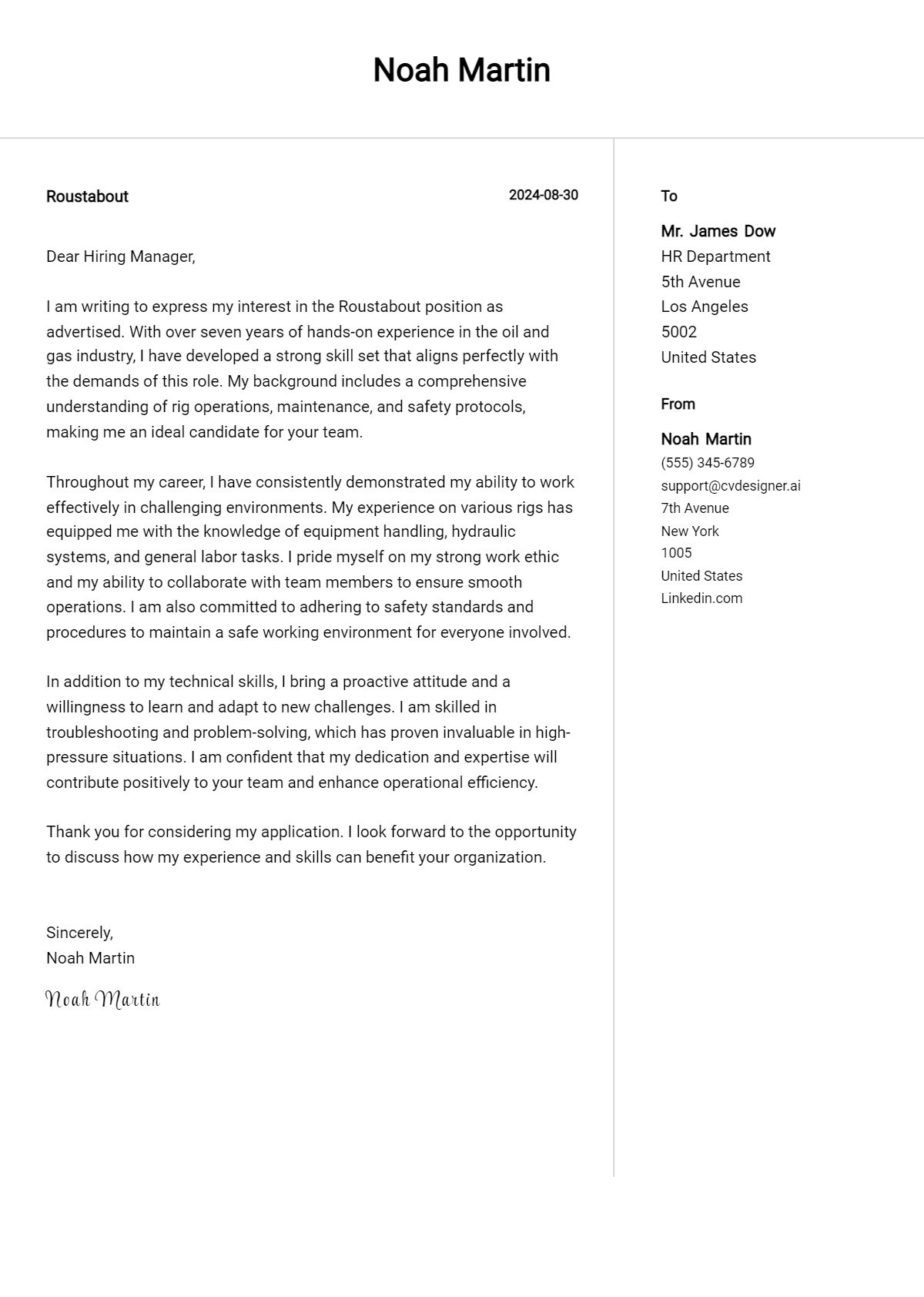 Roustabout Cover Letter Example for 2026: Tips & Templates Preview