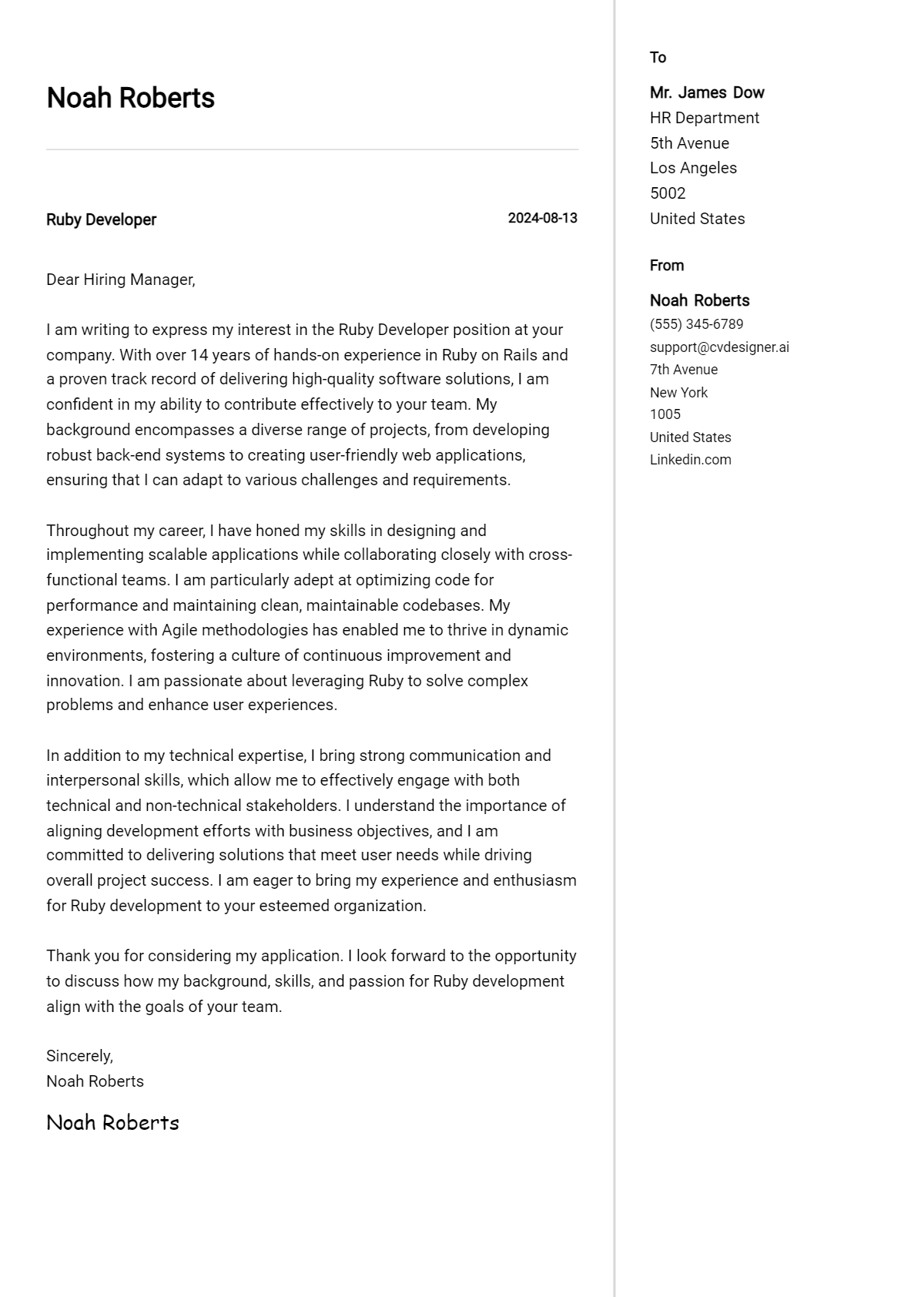 Ruby Developer Cover Letter Examples with Writing Tips for 2026 Preview