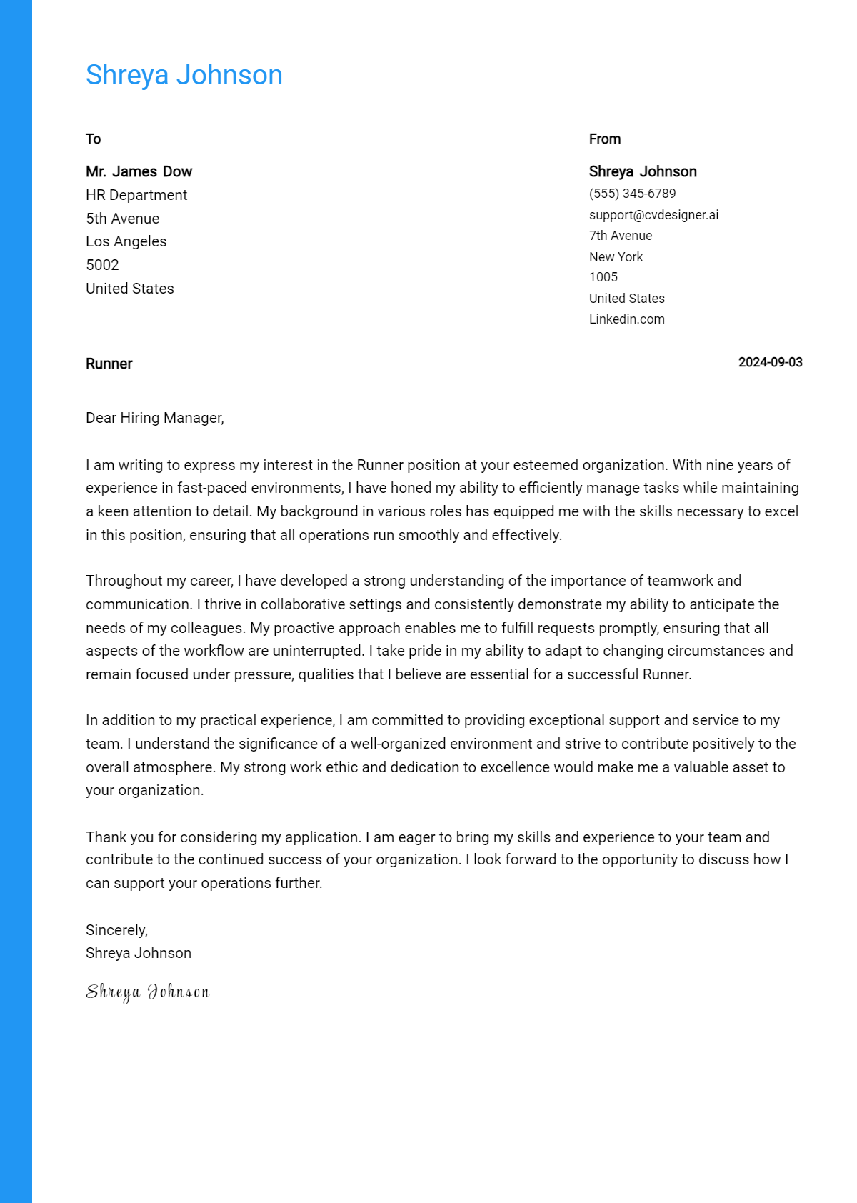 Runner Cover Letter Examples & Samples for 2026 Preview
