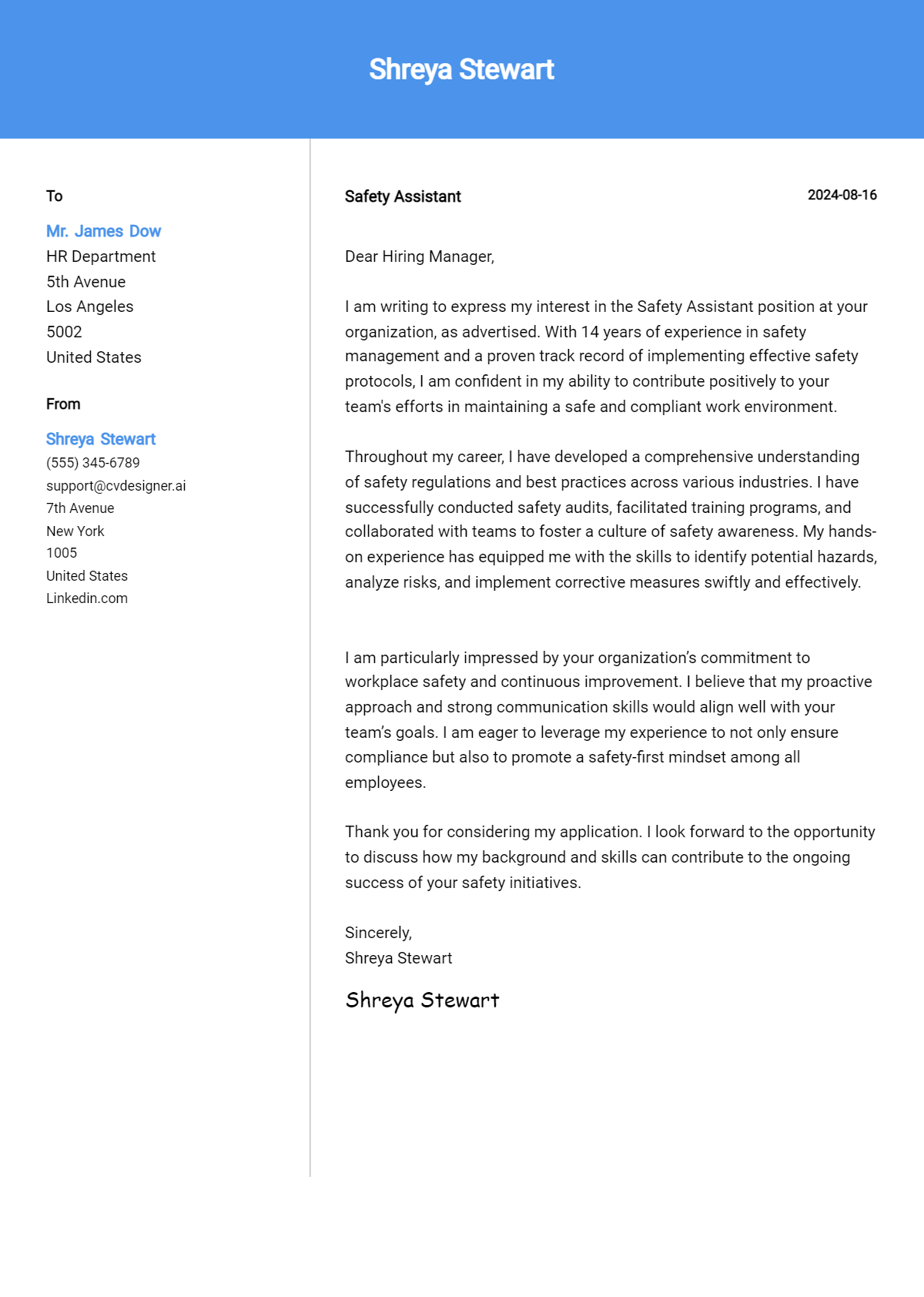 Safety Assistant Cover Letter Example for 2026: Proven Tips Preview