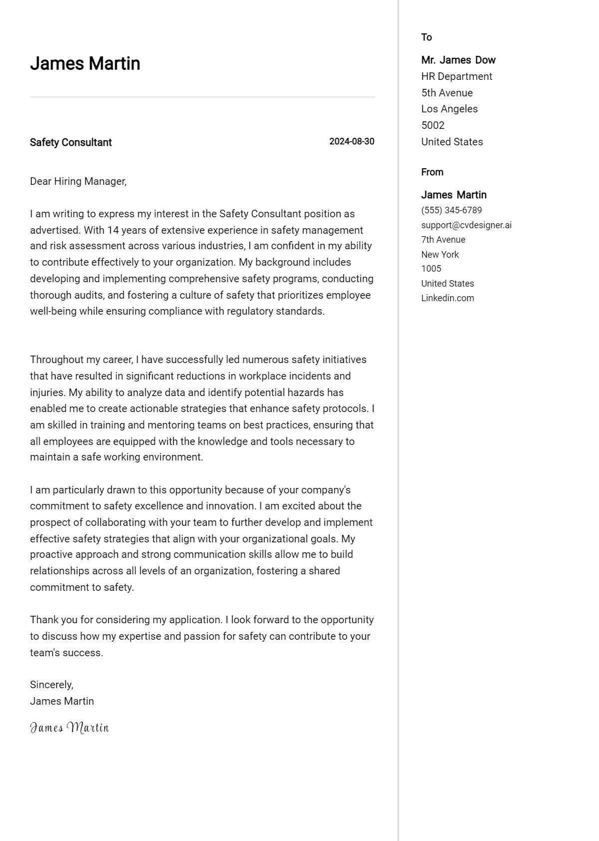 Safety Consultant Cover Letter Samples & Examples 2026 Preview
