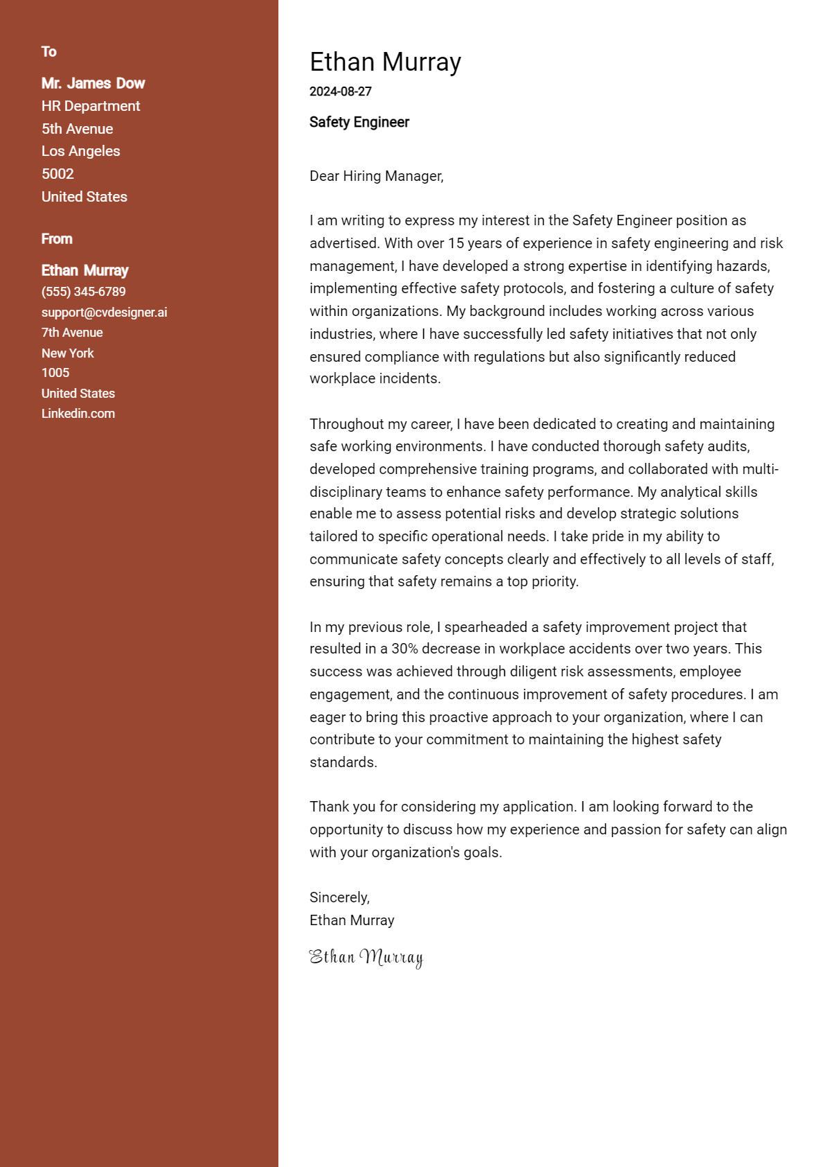 Safety Engineer Cover Letter Examples with Writing Tips for 2026 Preview