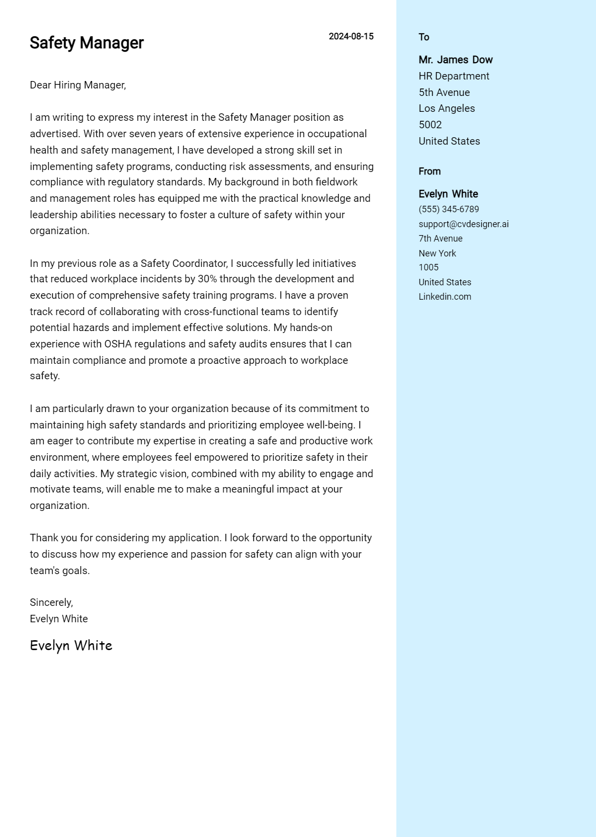 Safety Manager Cover Letter Examples & Samples for 2026 Preview