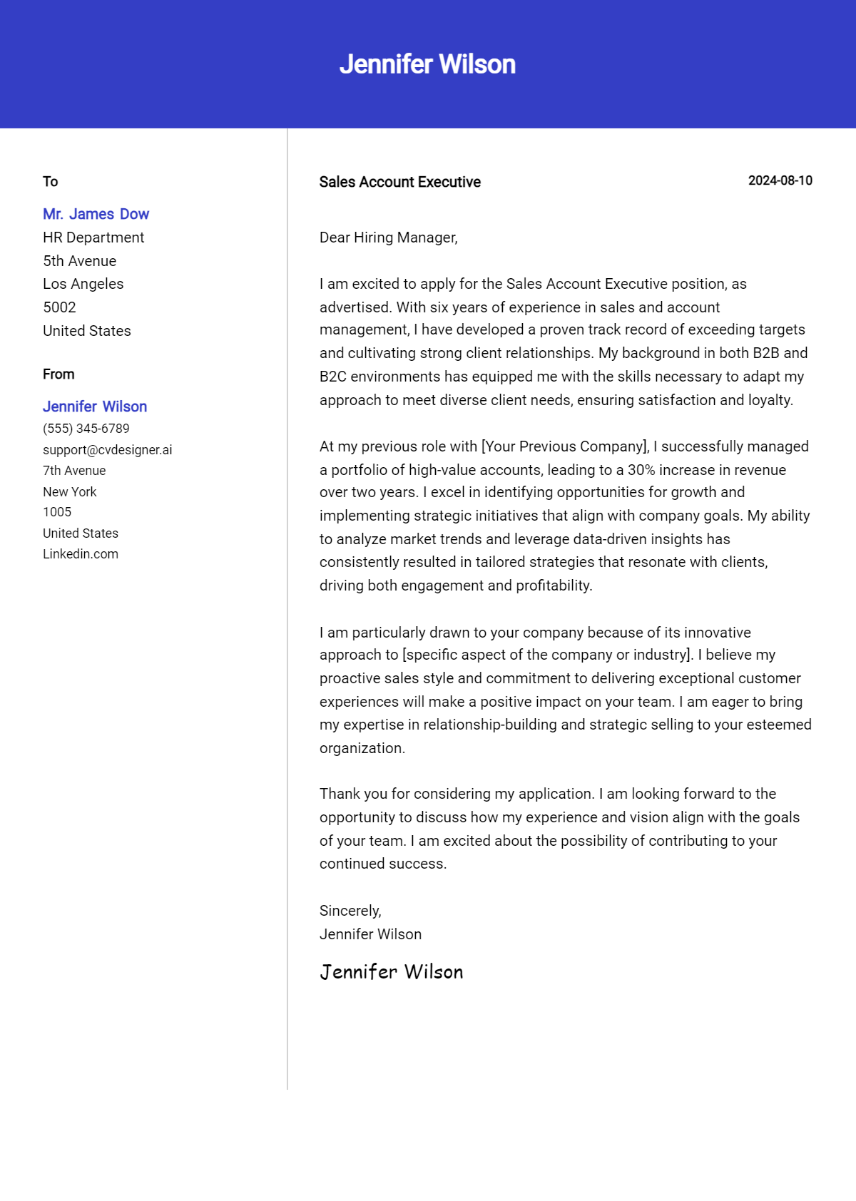 17 Sales Account Executive Cover Letter Examples with Writing Tips for 2026 Preview