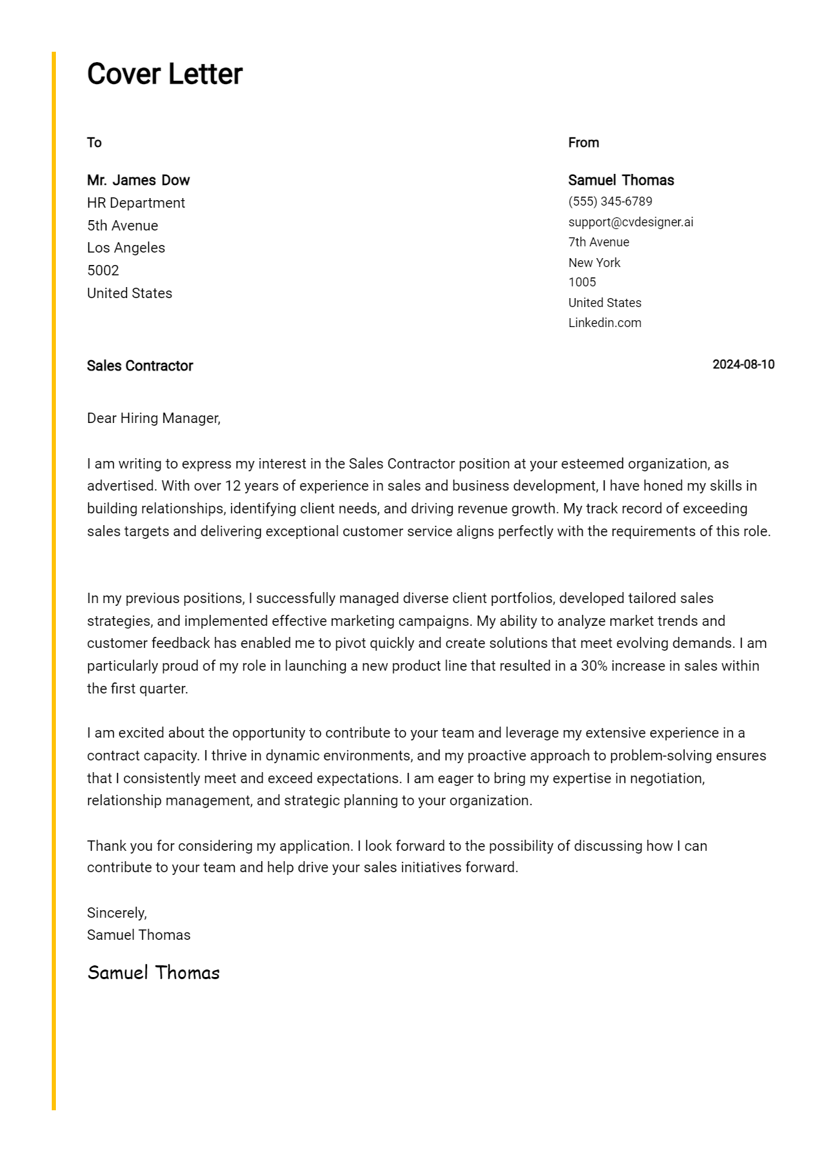 18 Sales Contractor Cover Letter Examples and Templates for 2026 Preview