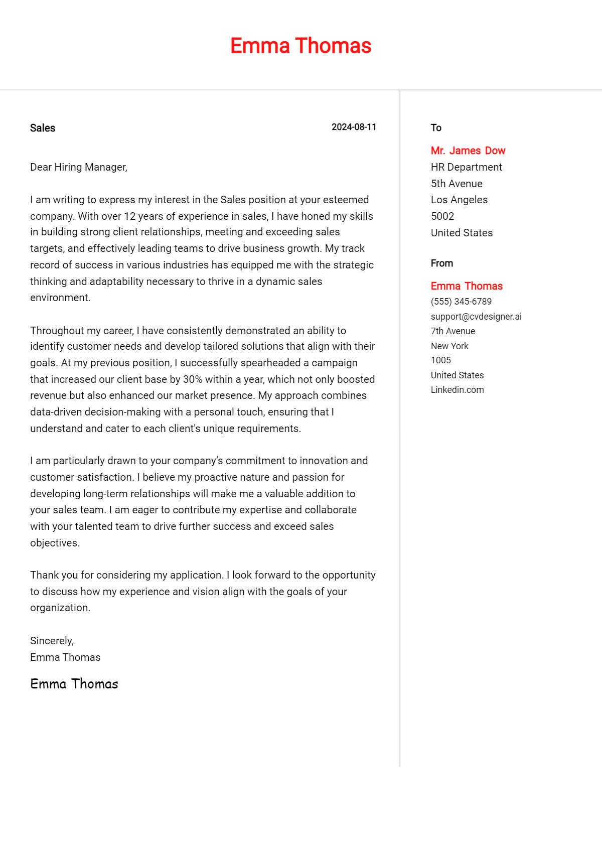 24 Sales Cover Letter Example for 2026 (Free Templates) Preview
