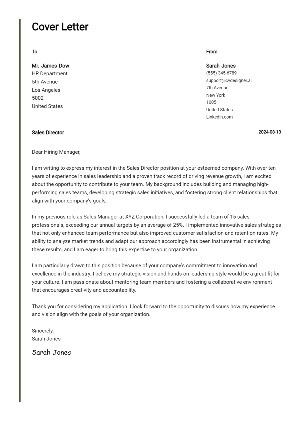 Sales Director Cover Letter Examples and Templates for 2026 Preview