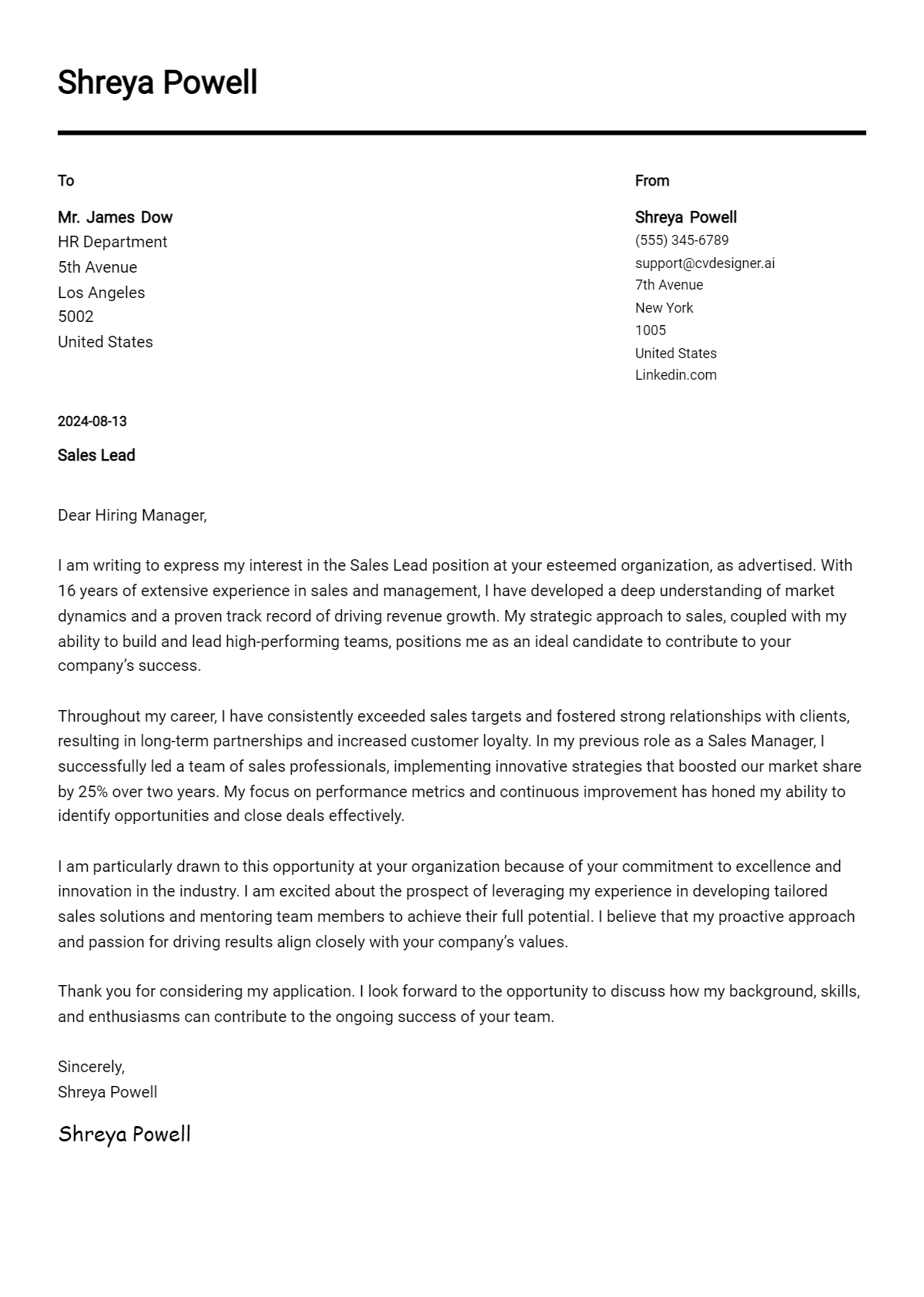 Sales Lead Cover Letter Examples for 2026 (Downloadable) Preview