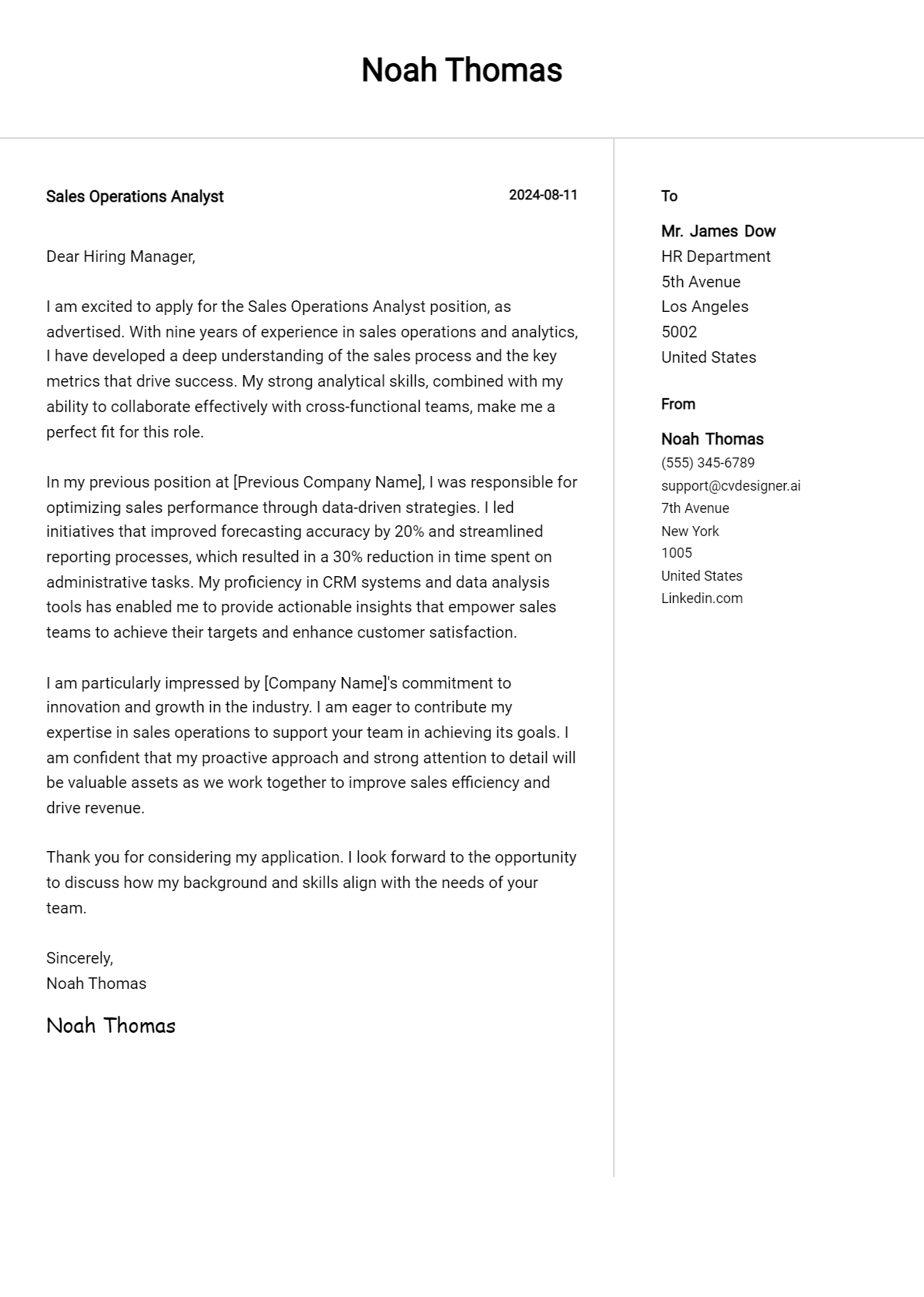 16 Sales Operations Analyst Cover Letter Examples & Samples for 2026 Preview