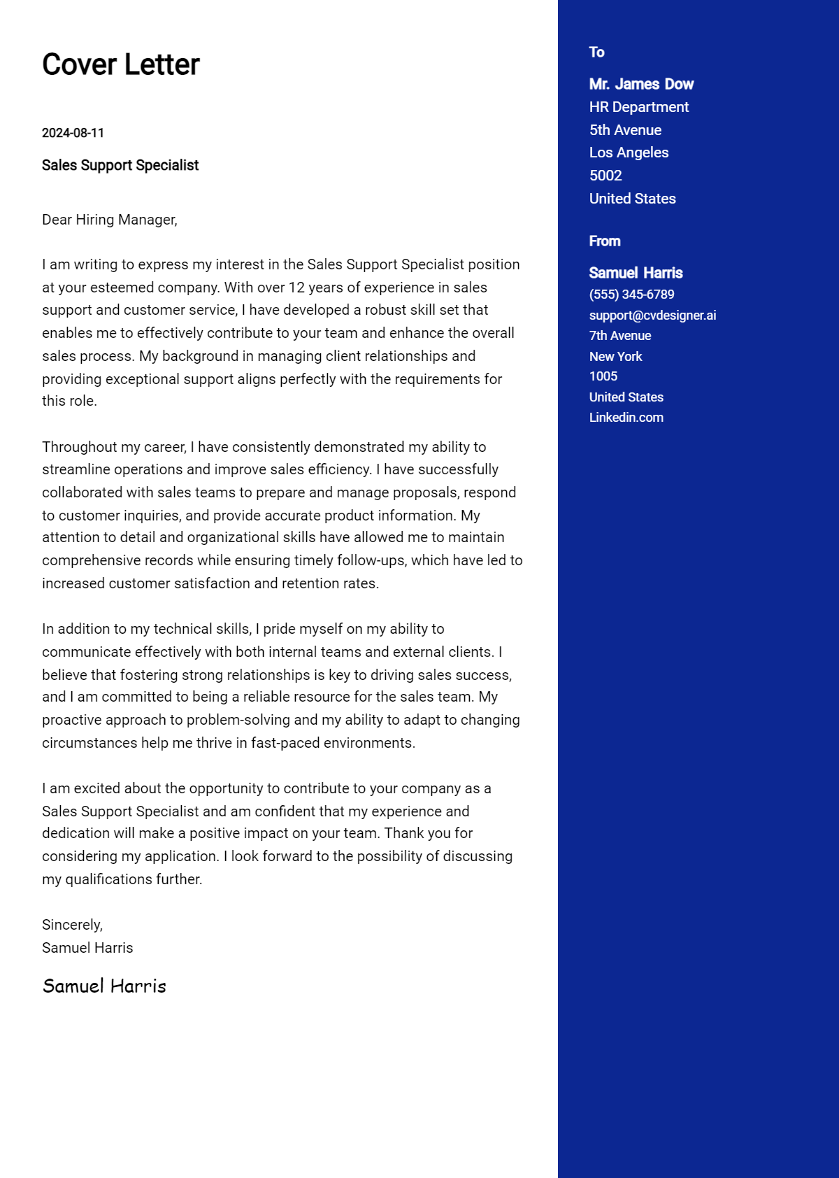 26 Sales Support Specialist Cover Letter Examples for 2026 (Download Templates) Preview