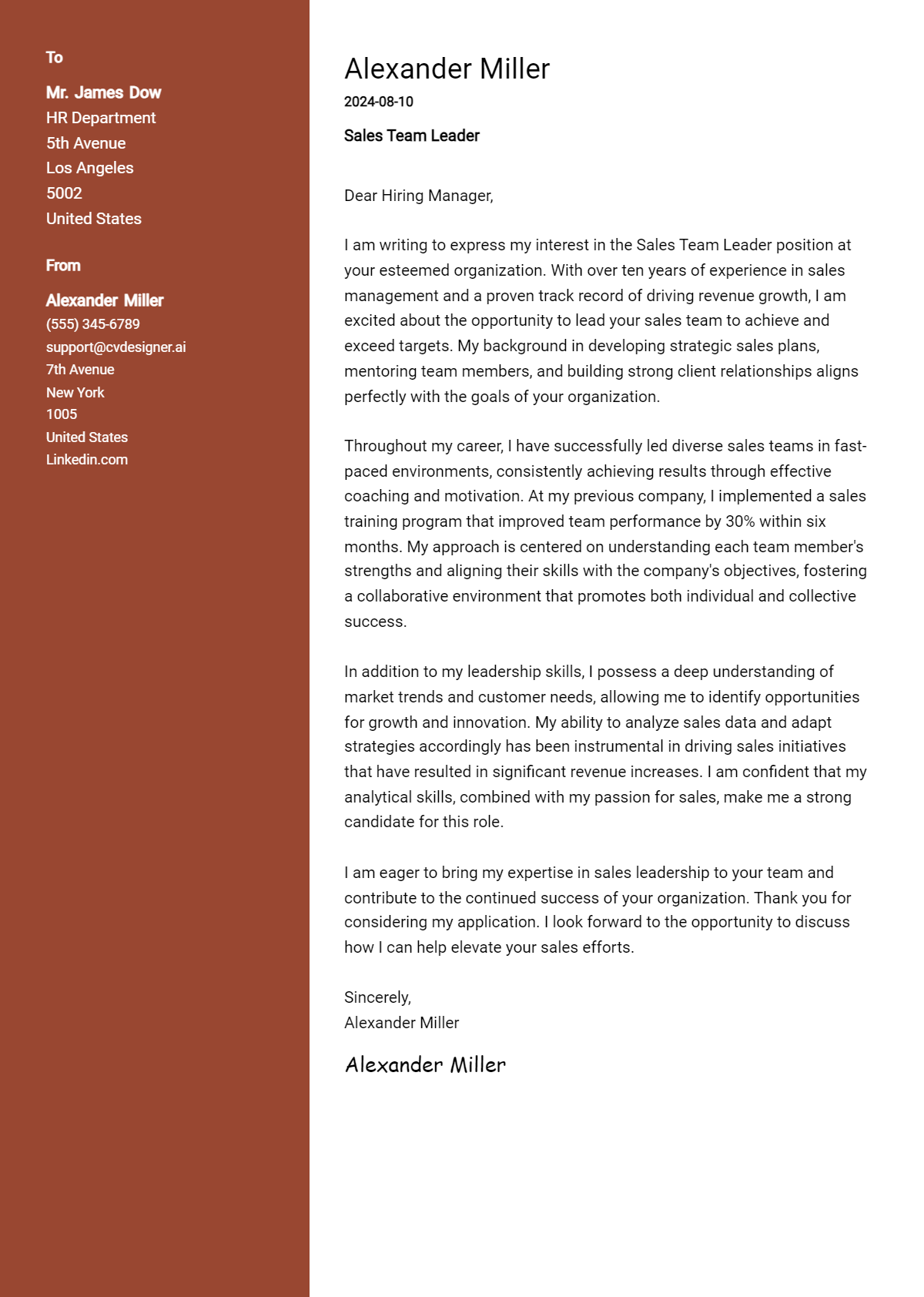26 Sales Team Leader Cover Letter Examples for 2026 (Download Templates) Preview