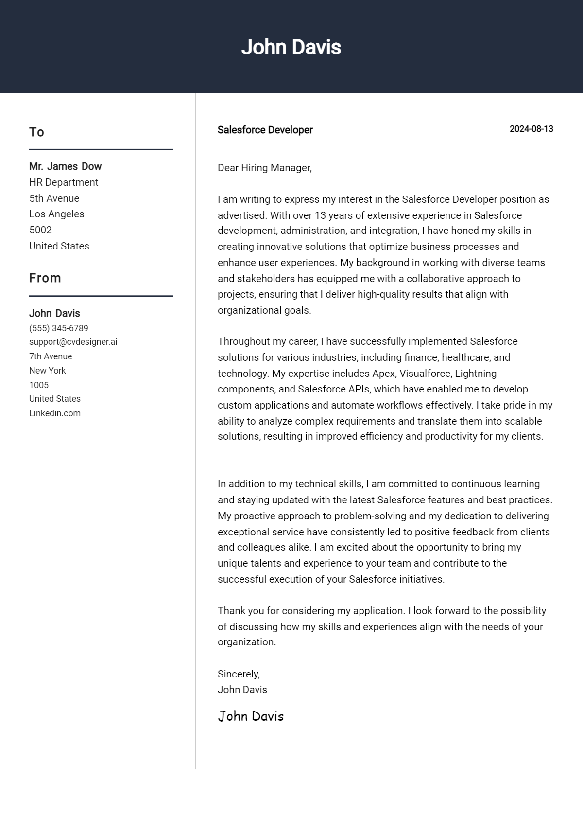 Salesforce Developer Cover Letter Example for 2026 (Download Templates) Preview