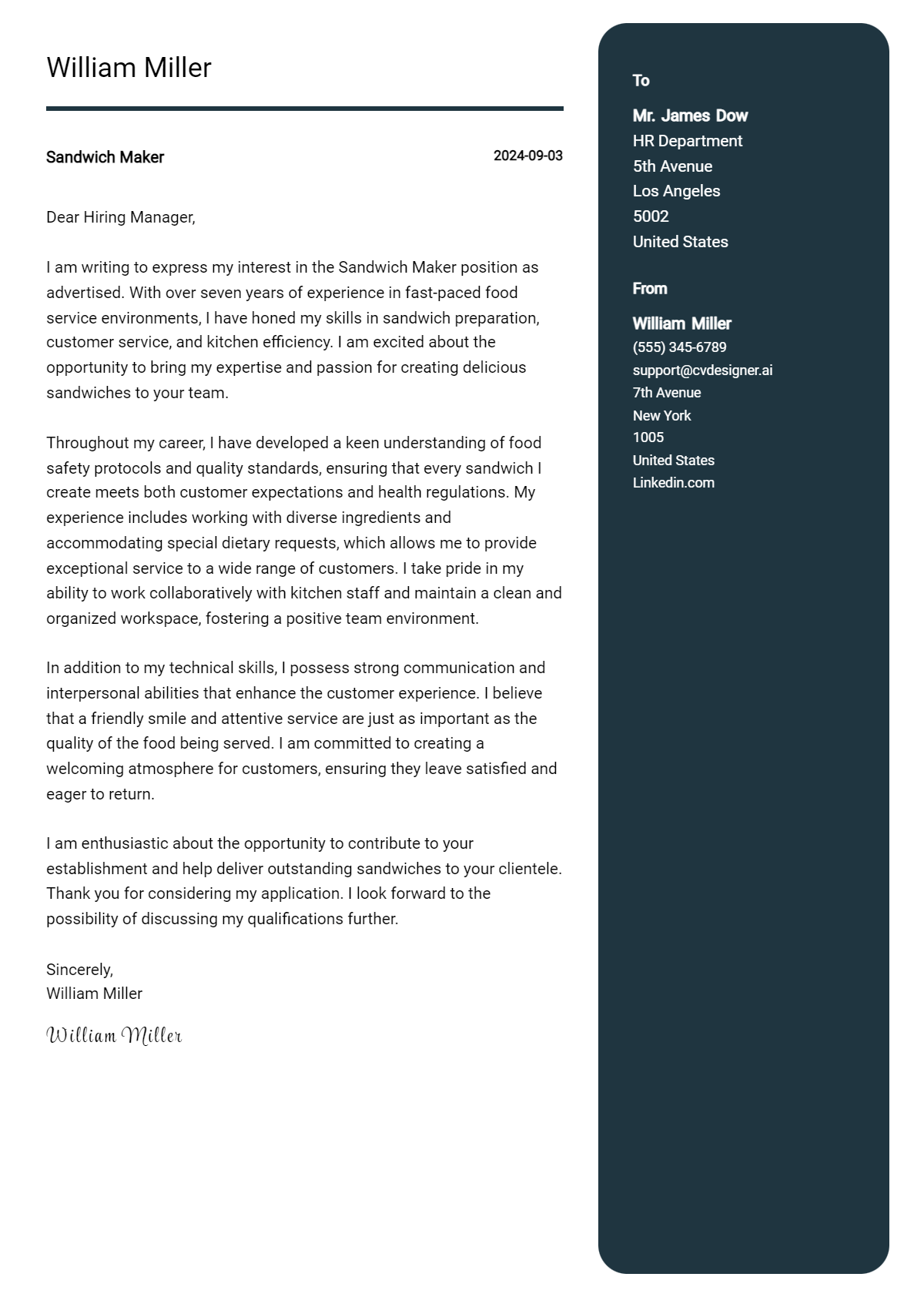Sandwich Maker Cover Letter Examples with Writing Tips for 2026 Preview