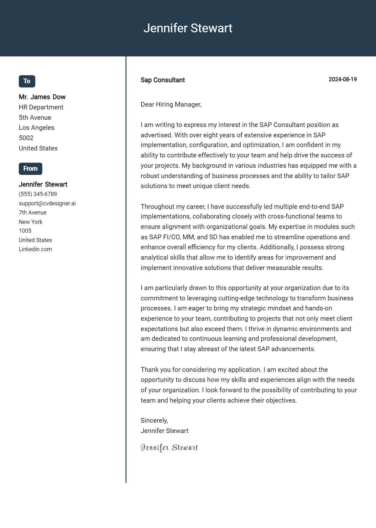 12 SAP Consultant Cover Letter Examples for 2026 (Writing Guide) Preview