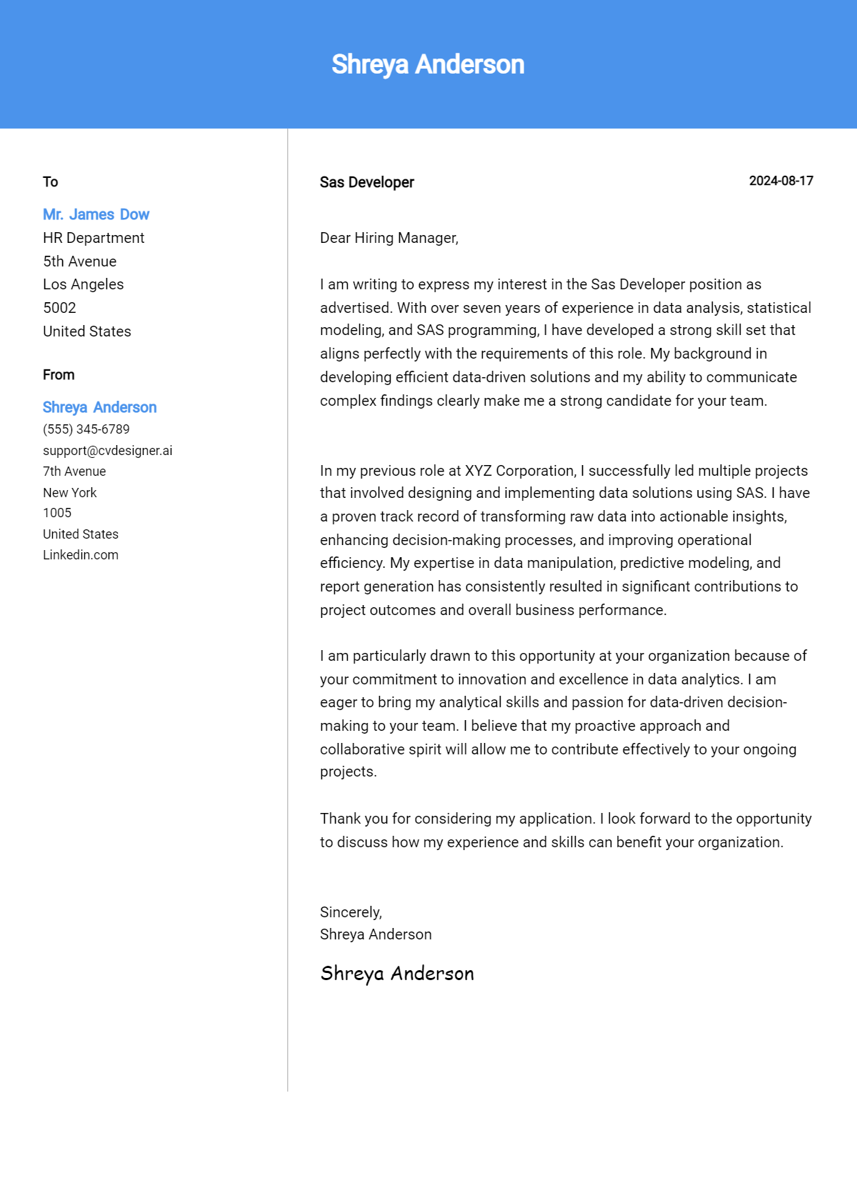 Sas Developer Cover Letter Example for 2026: Expert Tips & Templates Preview