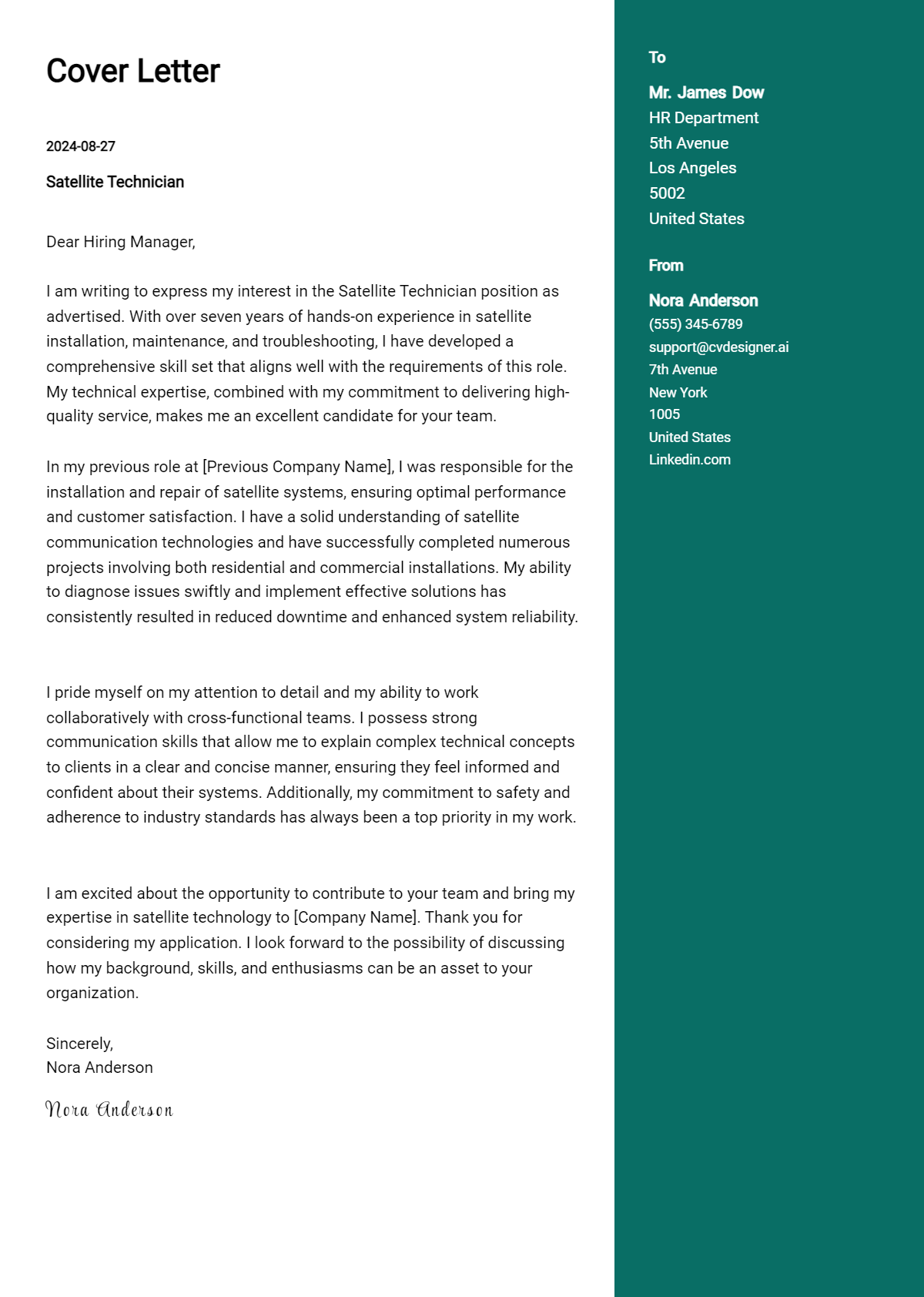 Satellite Technician Cover Letter Example for 2026: Ultimate Guide Preview