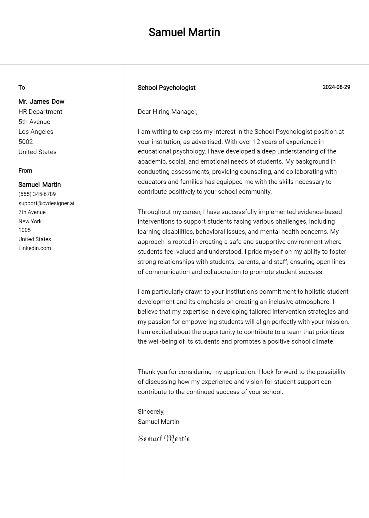 School Psychologist Cover Letter Example for 2026: Ultimate Guide Preview