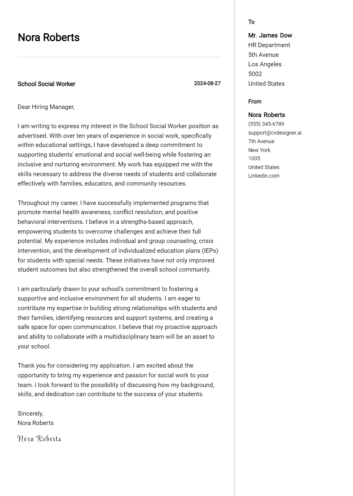 School Social Worker Cover Letter Examples for 2026 (Downloadable) Preview