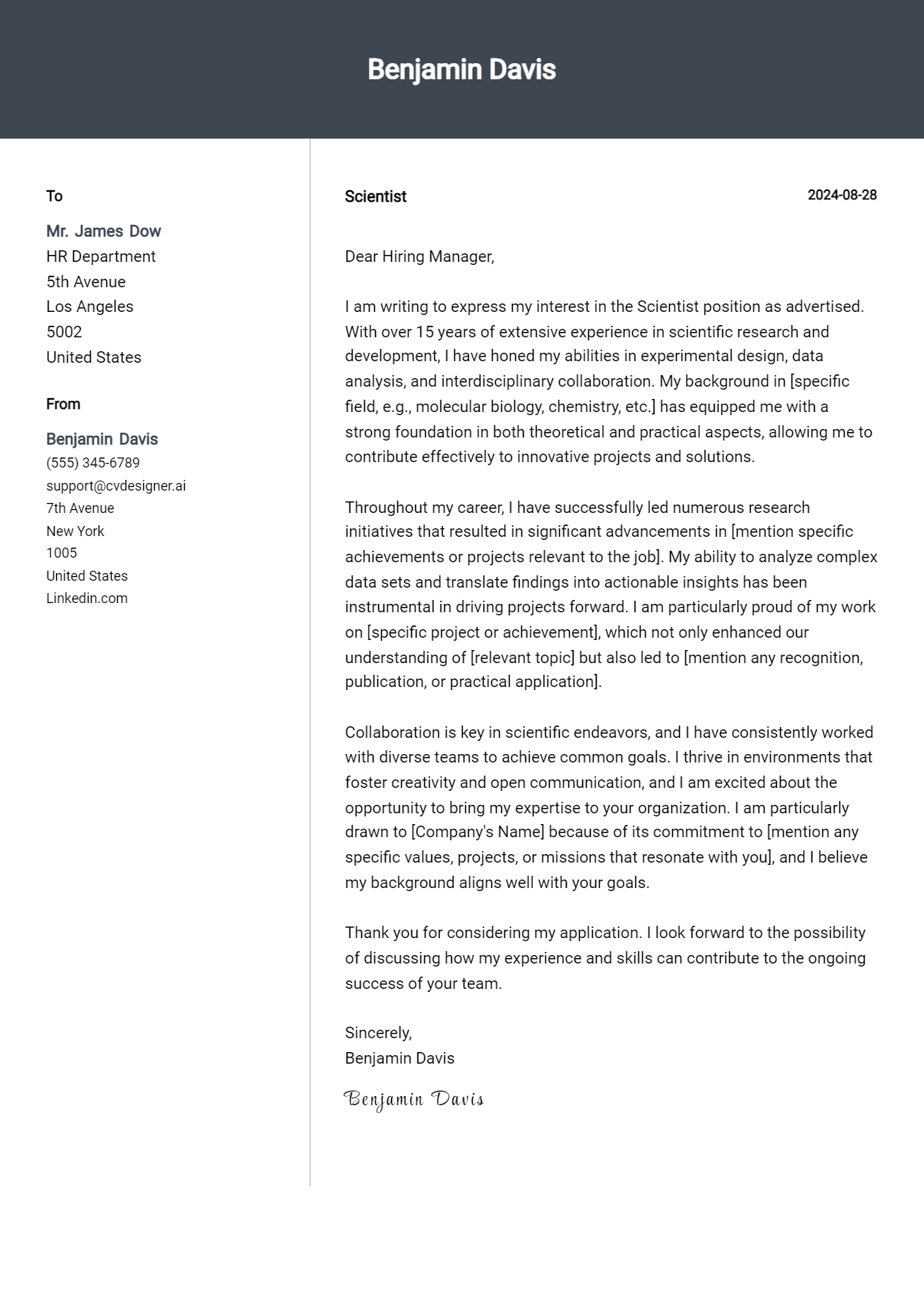Scientist Cover Letter Example for 2026: Free Templates Preview