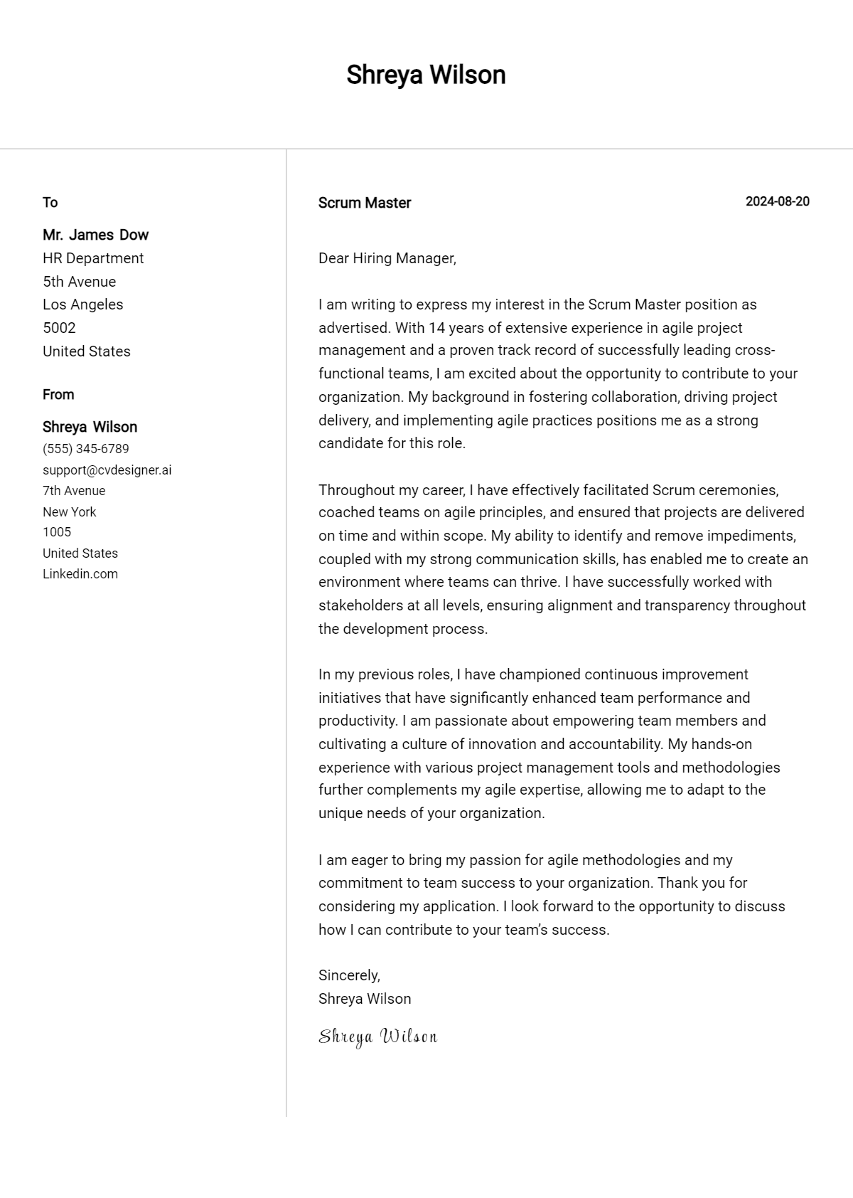 Scrum Master Cover Letter Example for 2026: Free Templates Preview