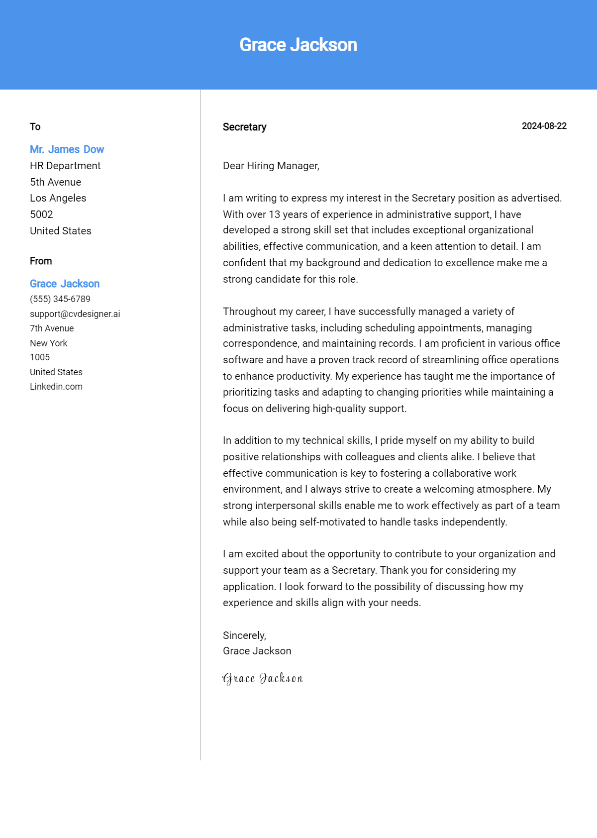 Secretary Cover Letter Example for 2026: Tips & Templates Preview