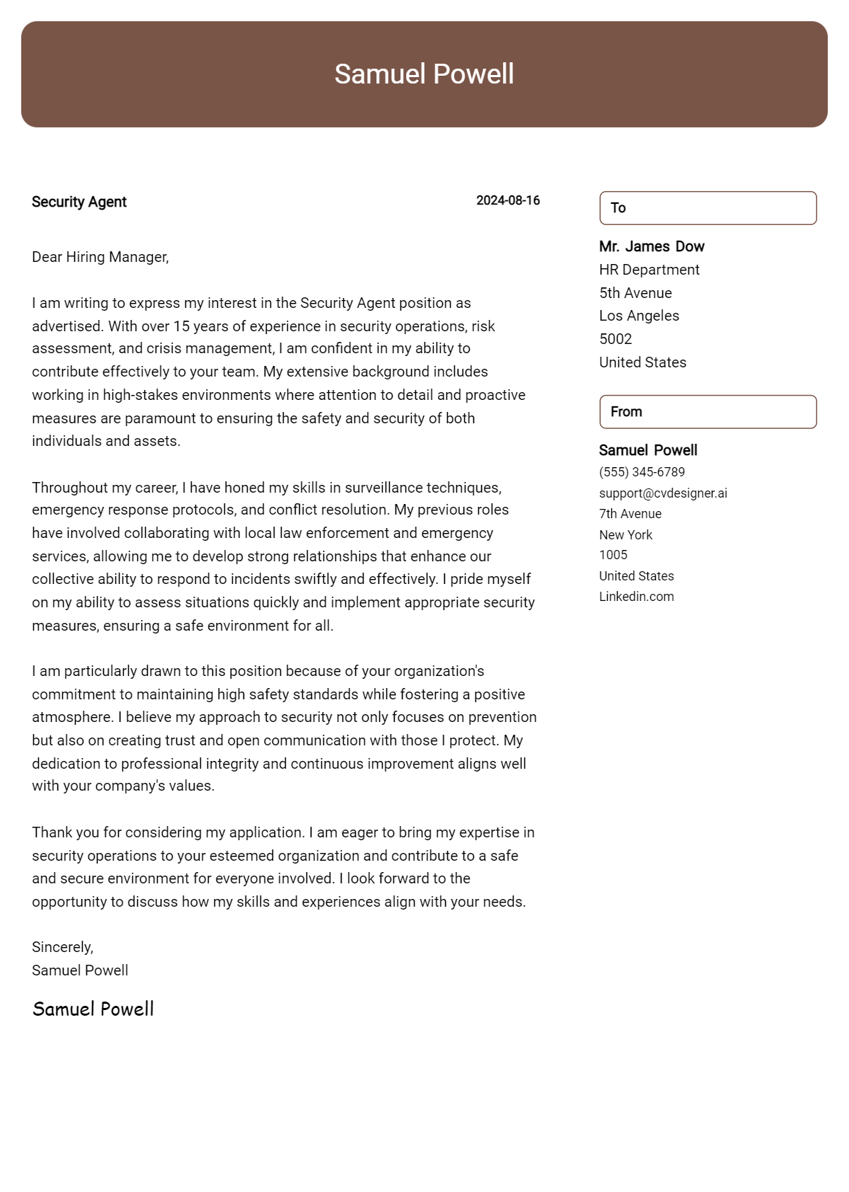 Security Agent Cover Letter Example for 2026: Free Templates Preview
